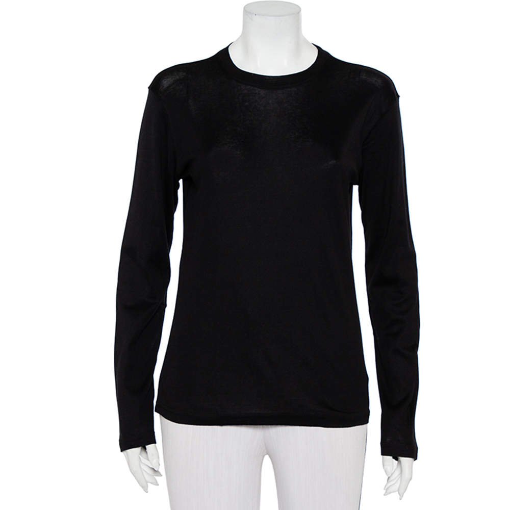 مملوكة مسبقًا Emporio Armani Black Cotton Knit Roundneck Long Sleeve T-Shirt M