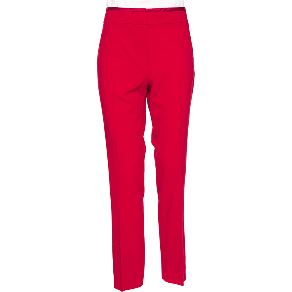 Emporio Armani Red Stretch Knit Contrast Waist Trim Detail Pants L