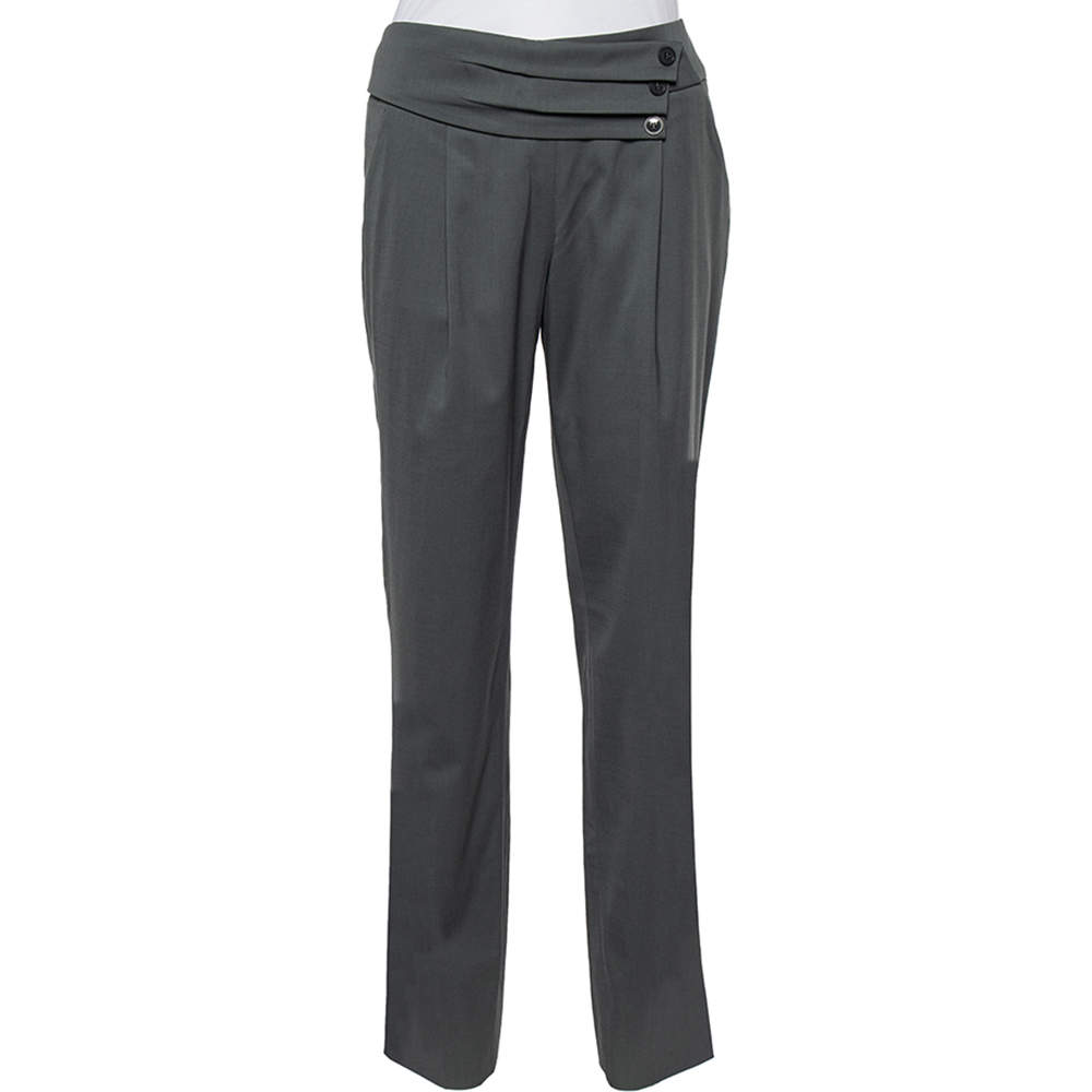 Pre Owned Emporio Armani Grey Wool Pleated Detail Trousers M