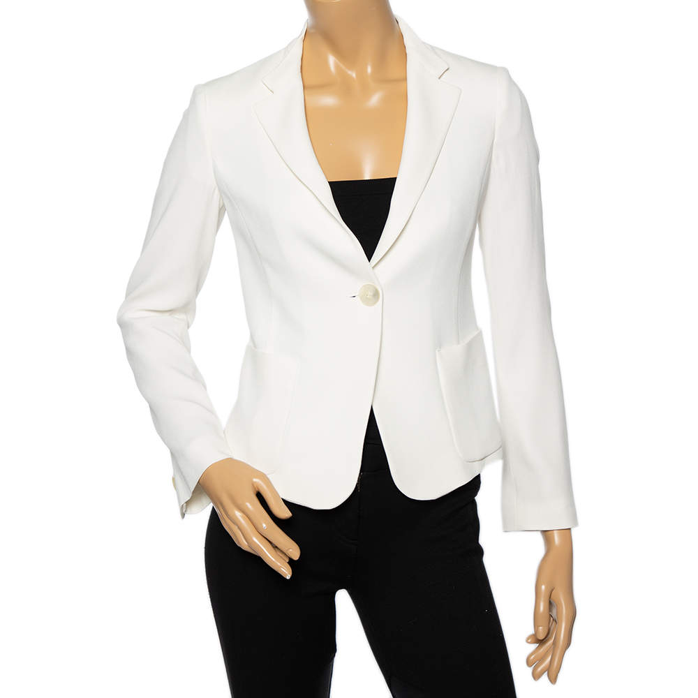 Pre Owned Emporio Armani White Crepe Single Breasted Blazer S