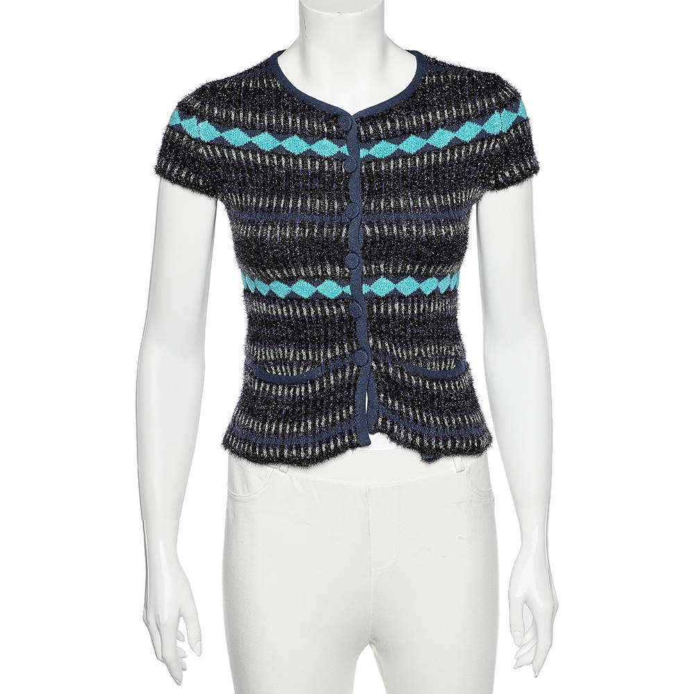 Pre Owned Emporio Armani Multicolor patterned Lurex Knit Button Front Top S