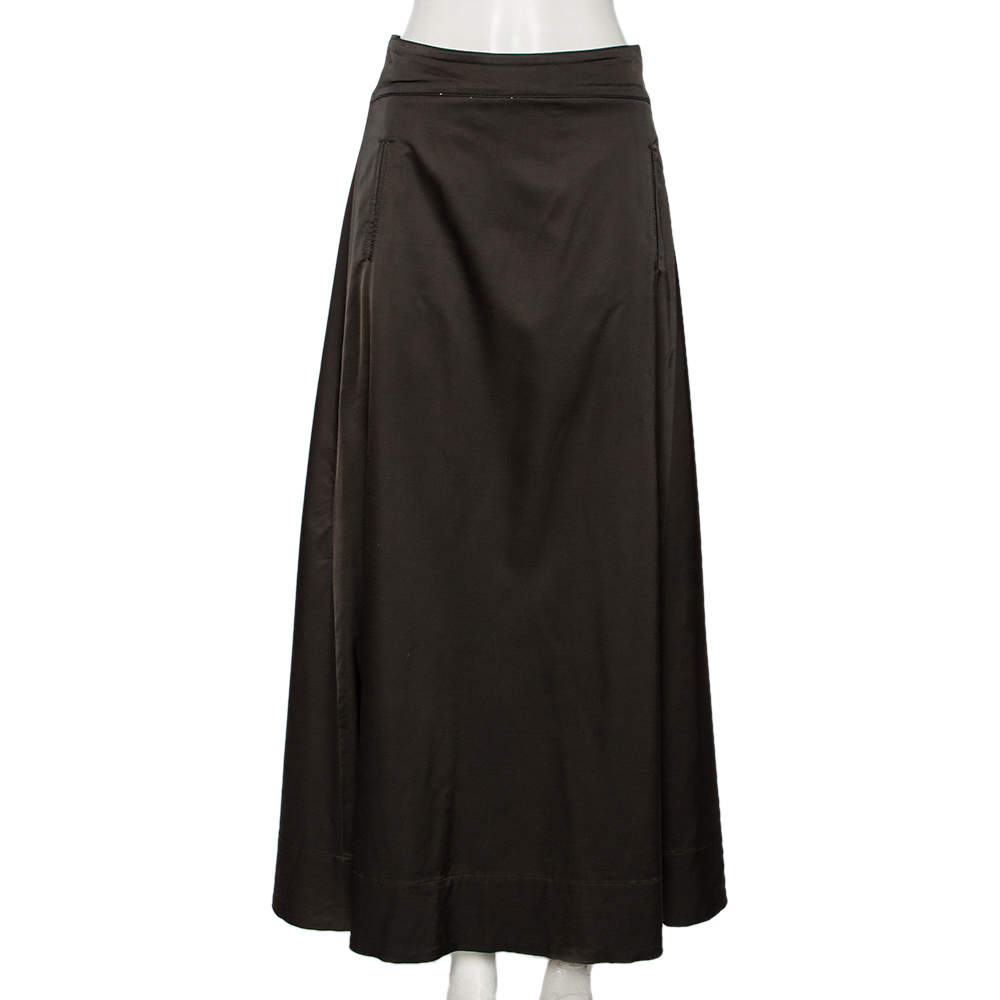 Emporio Armani Dark Grey Sateen Pocketed Maxi Skirt M