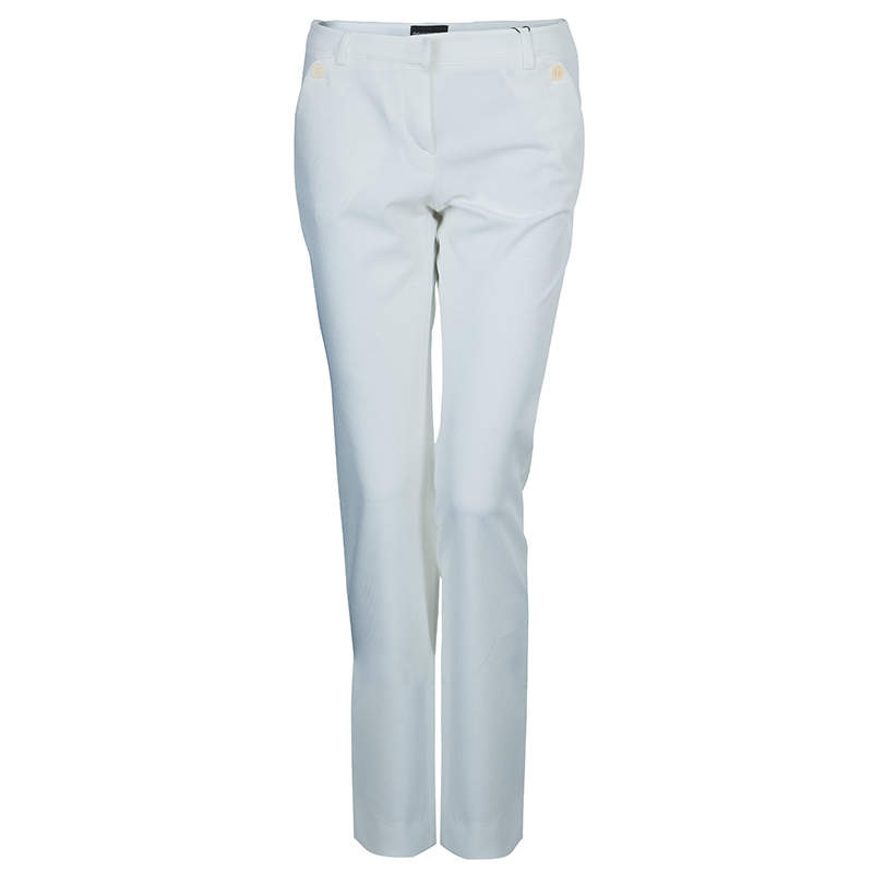 Pre Owned Emporio Armani White Straight Fit Trousers S