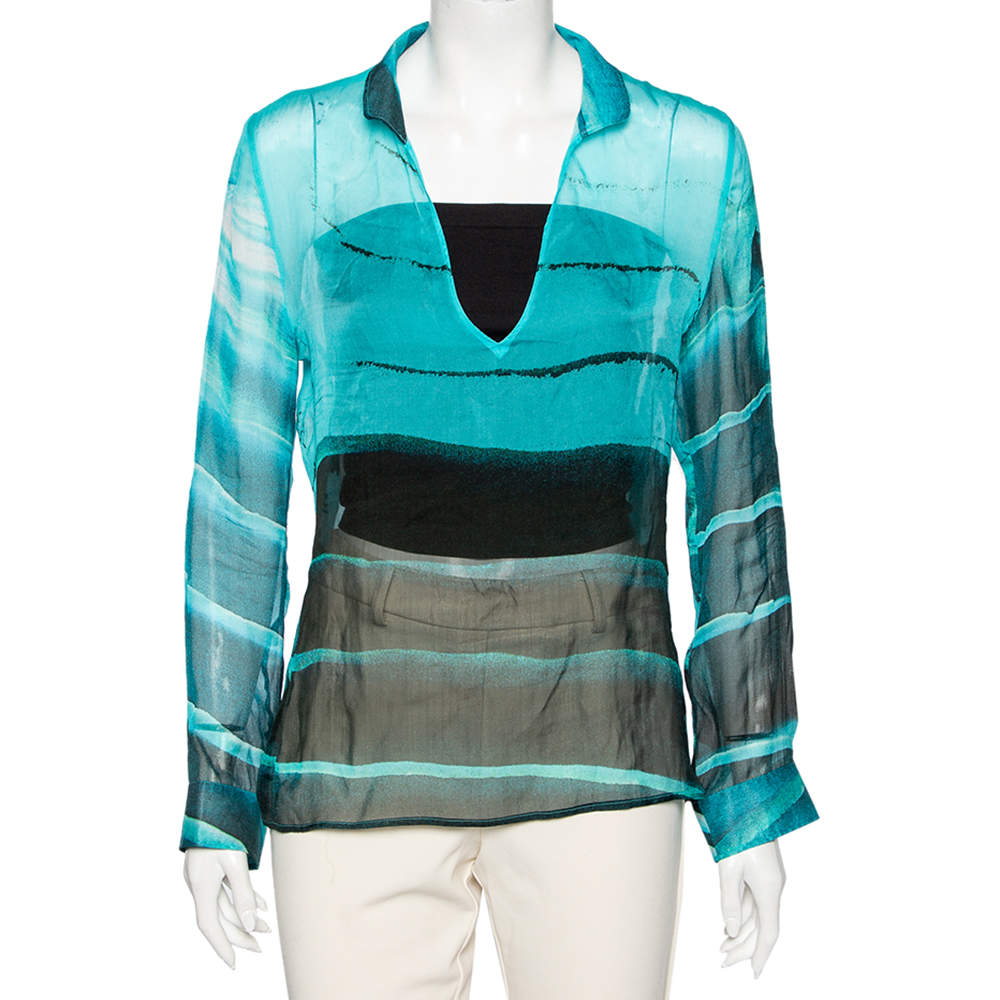 Emporio Armani Blue Printed Silk Top M
