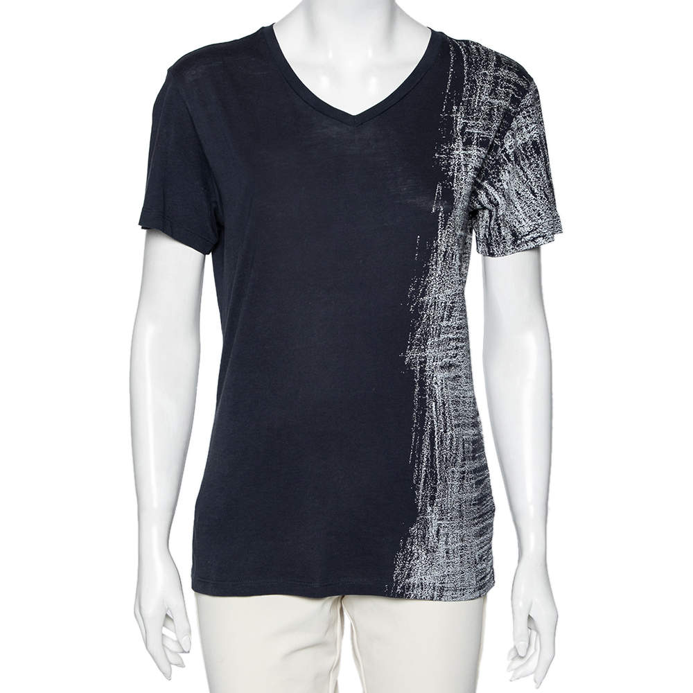 Pre Owned Emporio Armani Blue Cotton Half Printed Short Sleeve T-Shirt S