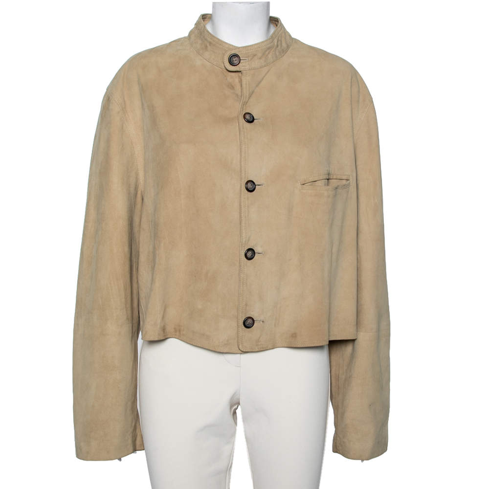 Pre Owned Emporio Armani Vintage Beige Suede Button Front Jacket XL