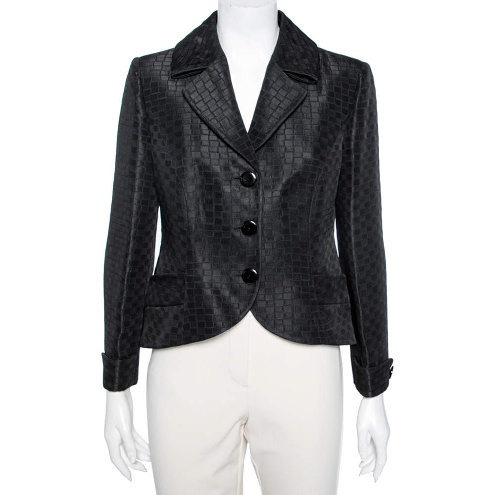Pre Owned Emporio Armani Black Jacquard Single Breasted Blazer M