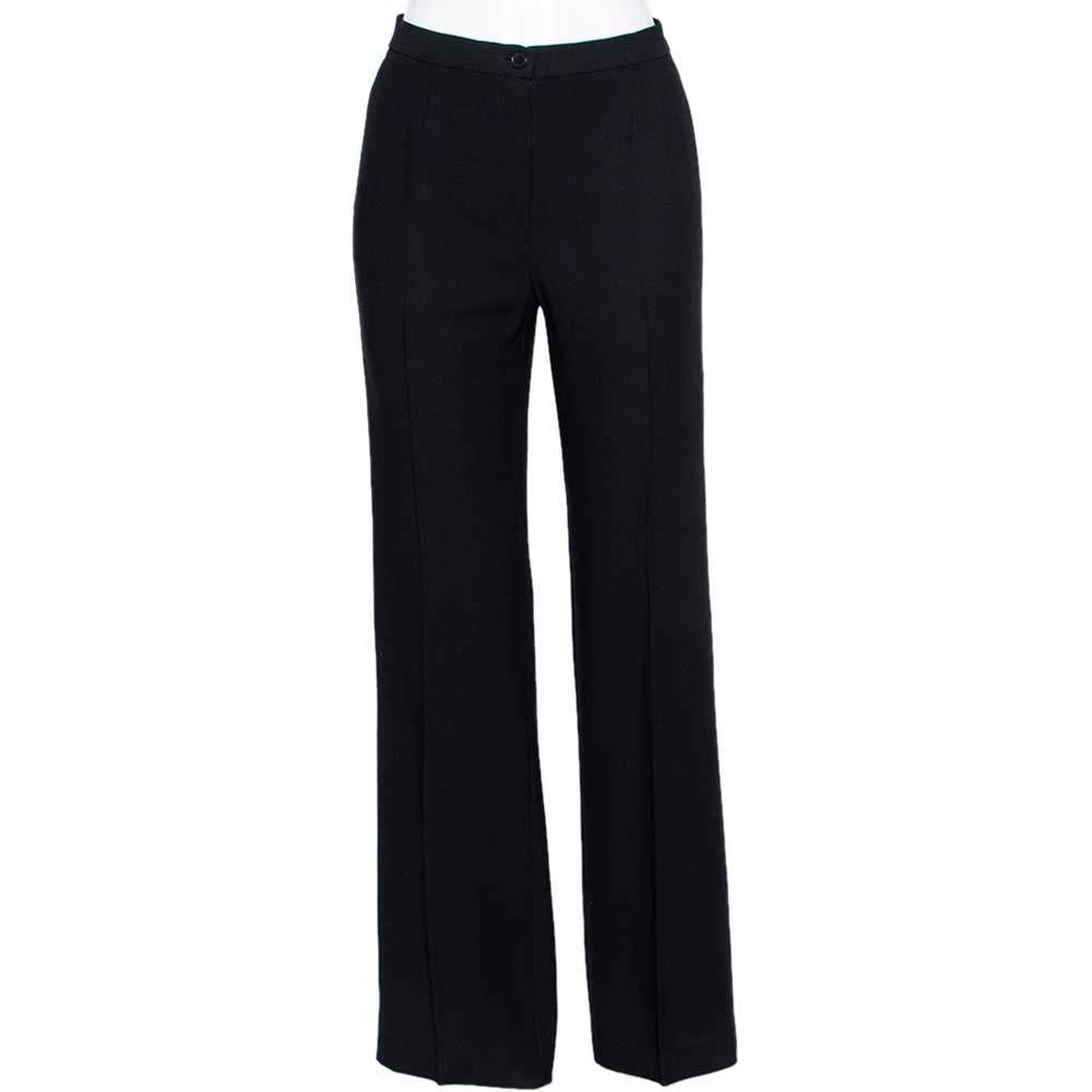 Pre Owned Emporio Armani Black Wool Flared Leg Pants S