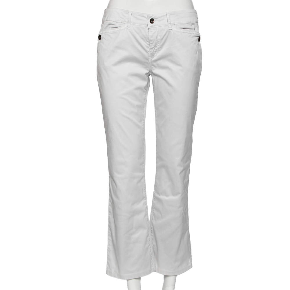 Pre Owned Emporio Armani  White Cotton Regular Fit Pants M