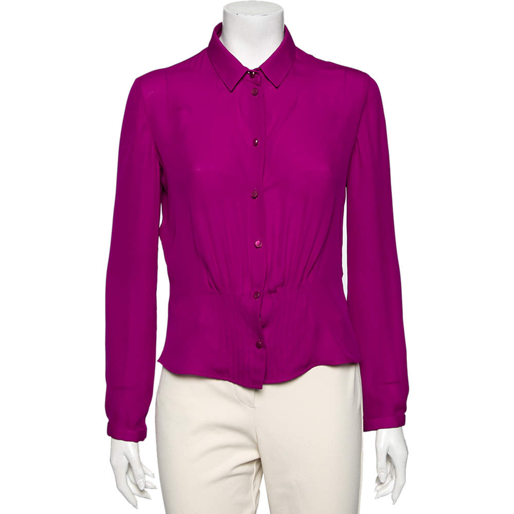 Pre Owned Emporio Armani Purple Silk Button Front Blouse L