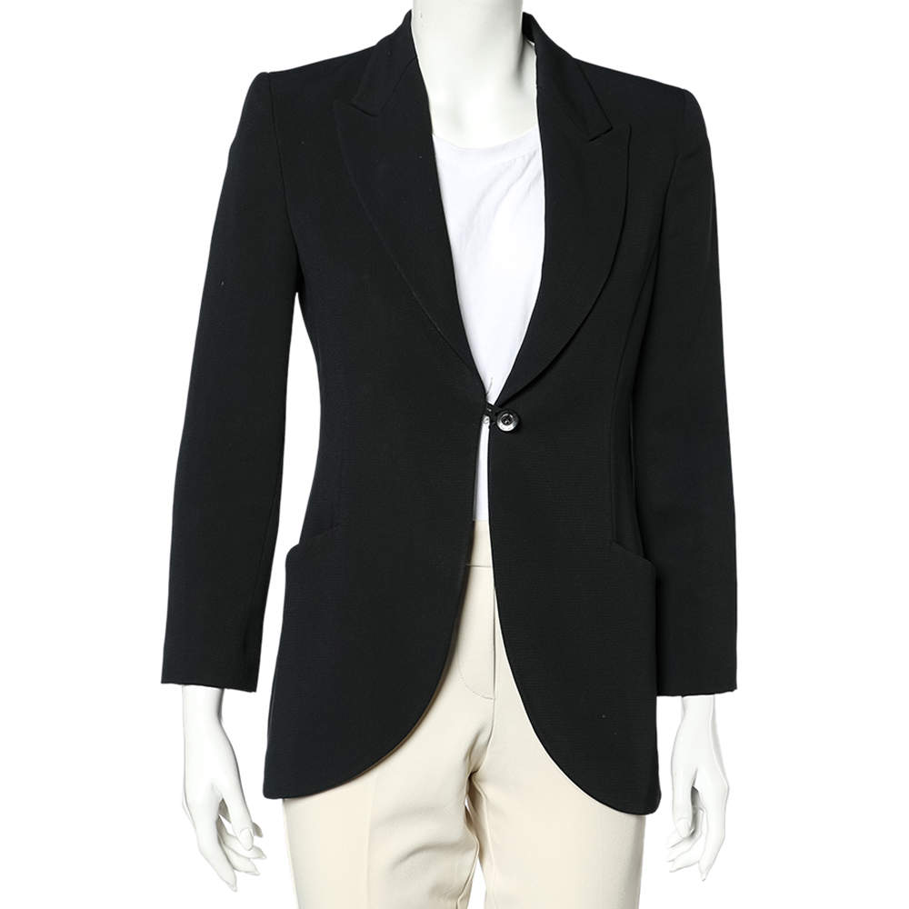 Pre Owned Emporio Armani Black Crepe Button Front Blazer S