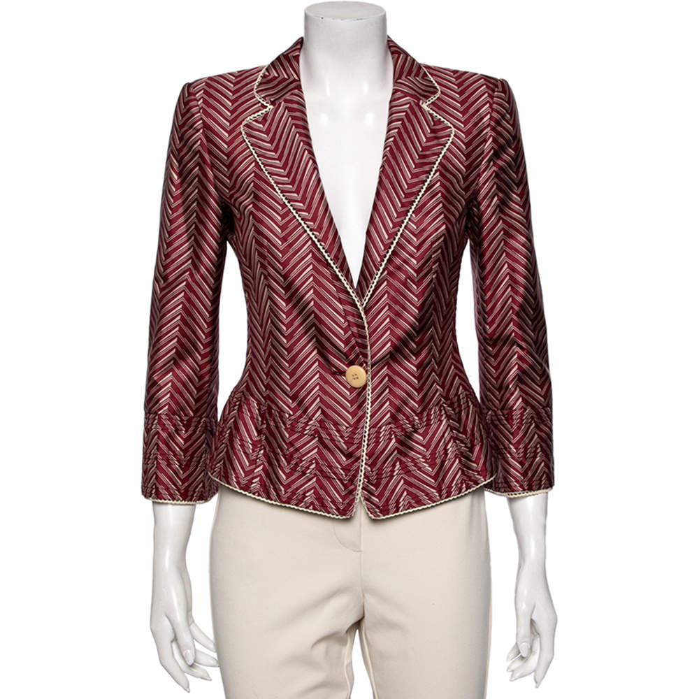 Pre Owned Emporio Armani Red Printed Silk Blazer M