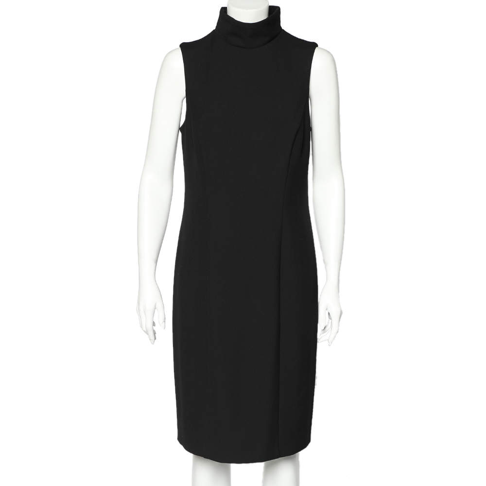 Pre Owned Emporio Armani Black Crepe High Neck Sleeveless Midi Dress L