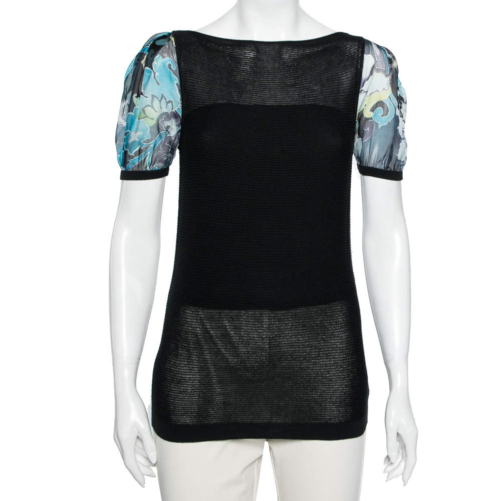 Emporio Armani Black Knit Puff Sleeve Top M