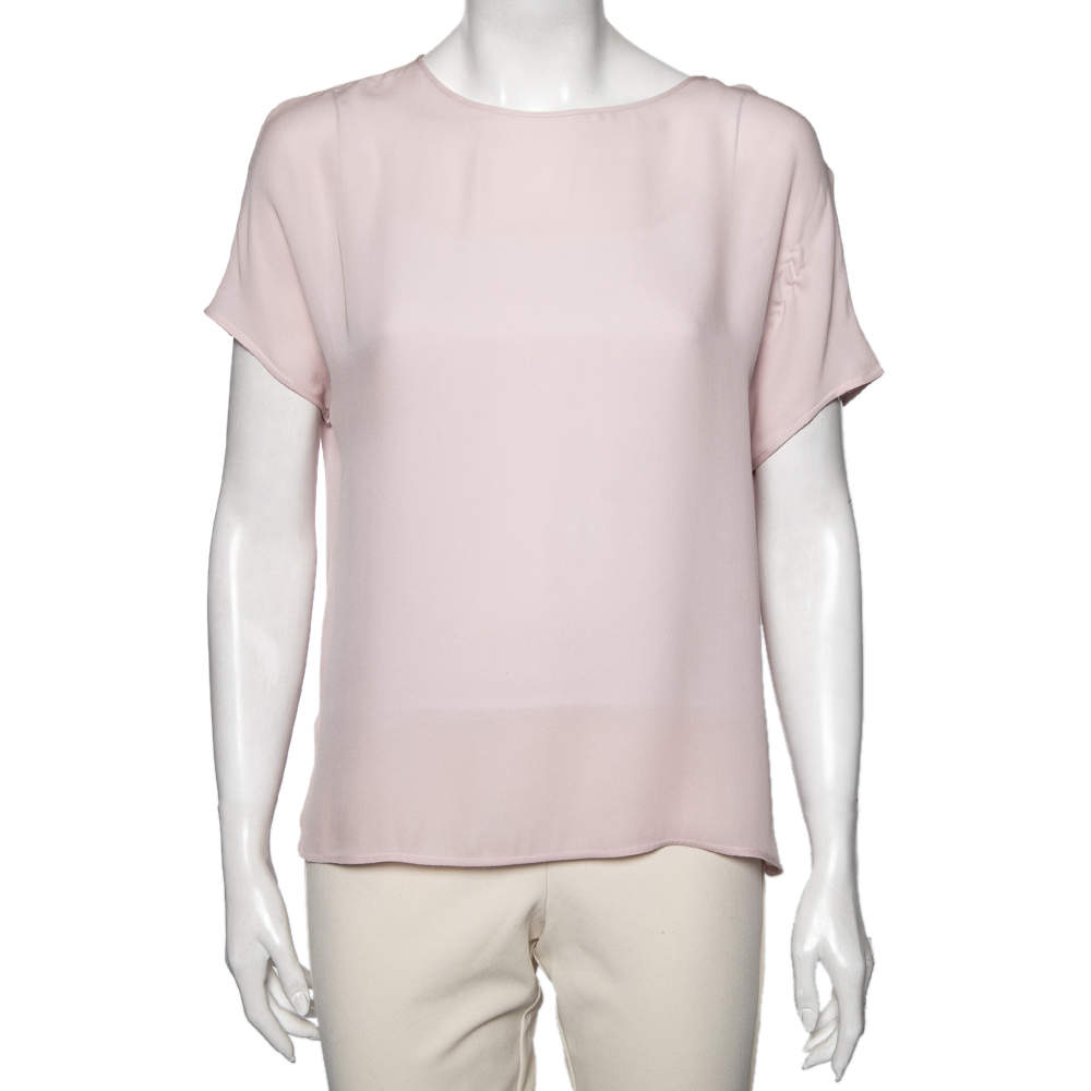 Pre Owned Emporio Armani Powder Pink Crepe Silk Blouse M