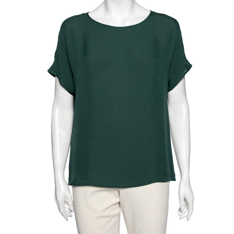 Pre Owned Emporio Armani Green Silk Cap Sleeve Top M