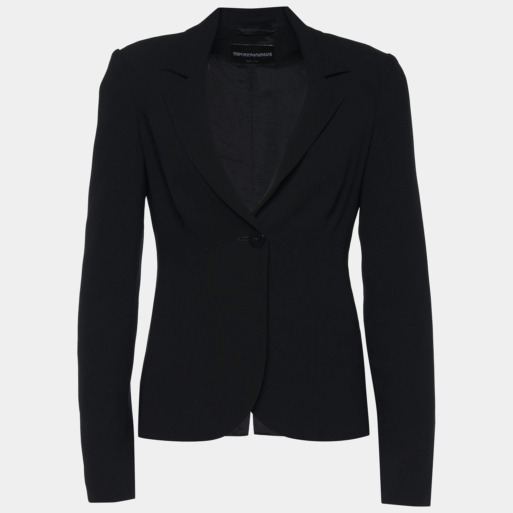 Pre Owned Emporio Armani Black Crepe Single Breasted Blazer S
