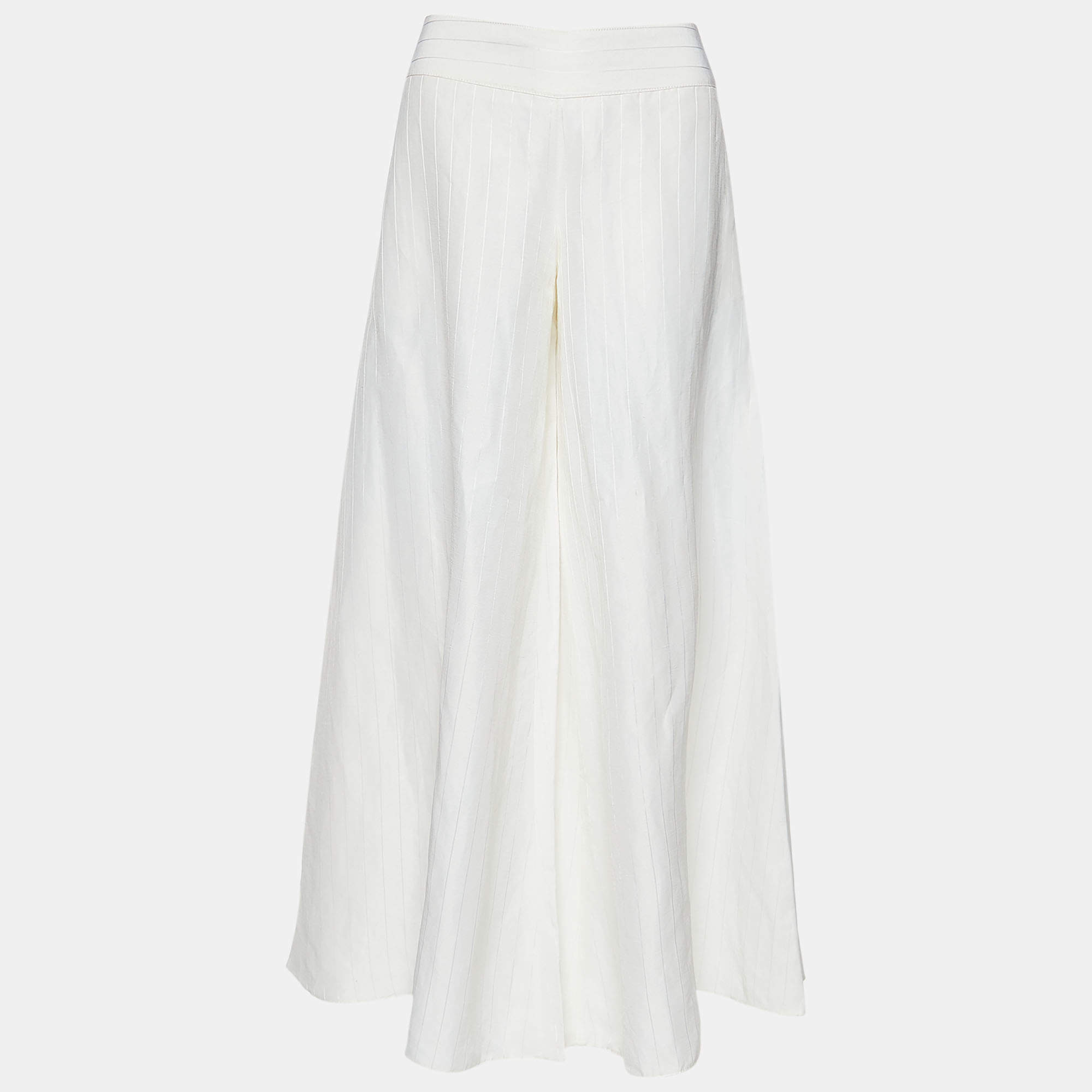 Pre Owned Emporio Armani Off White Striped Linen Wide Leg Culottes M