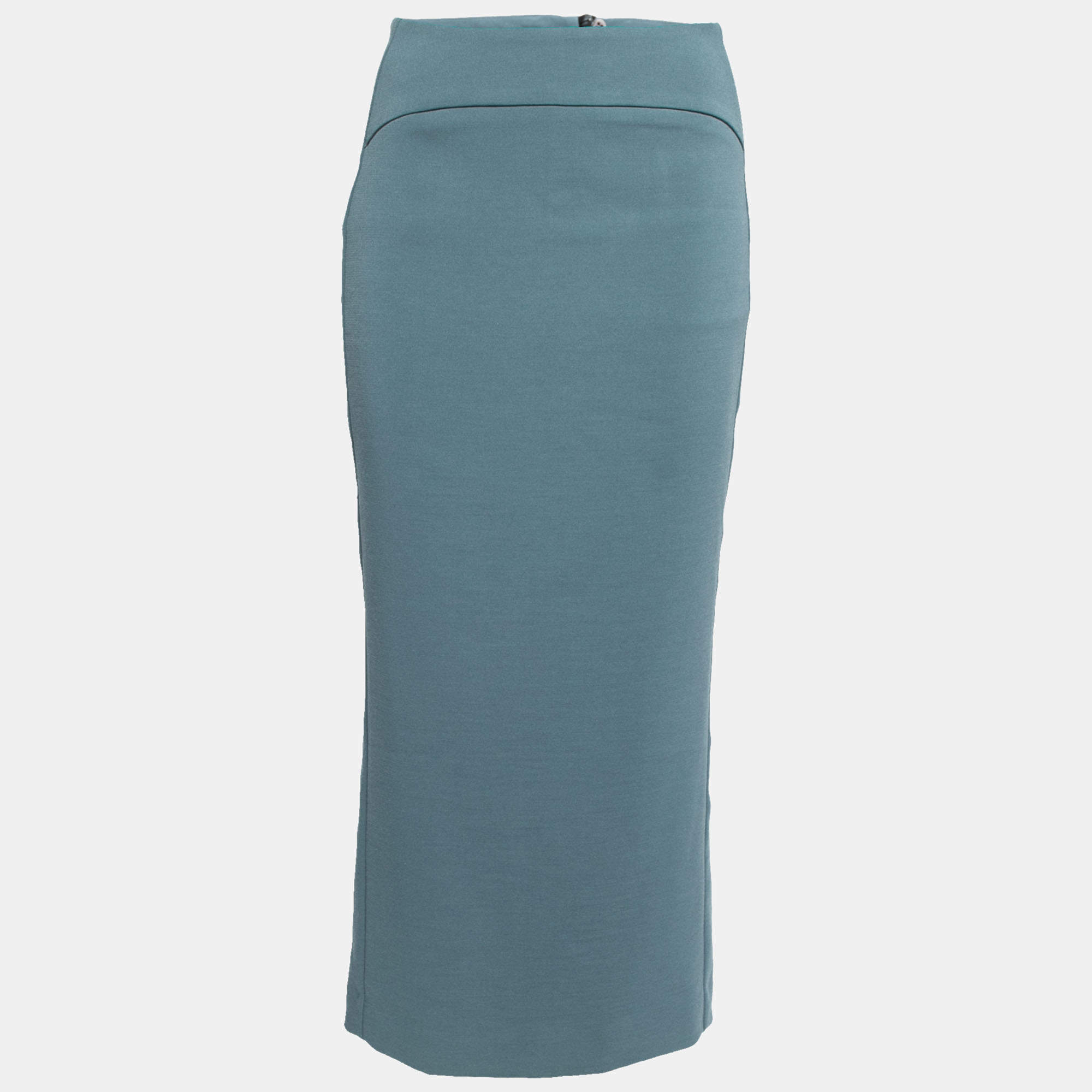 Pre Owned Emporio Armani Blue Crepe Midi Pencil Skirt S