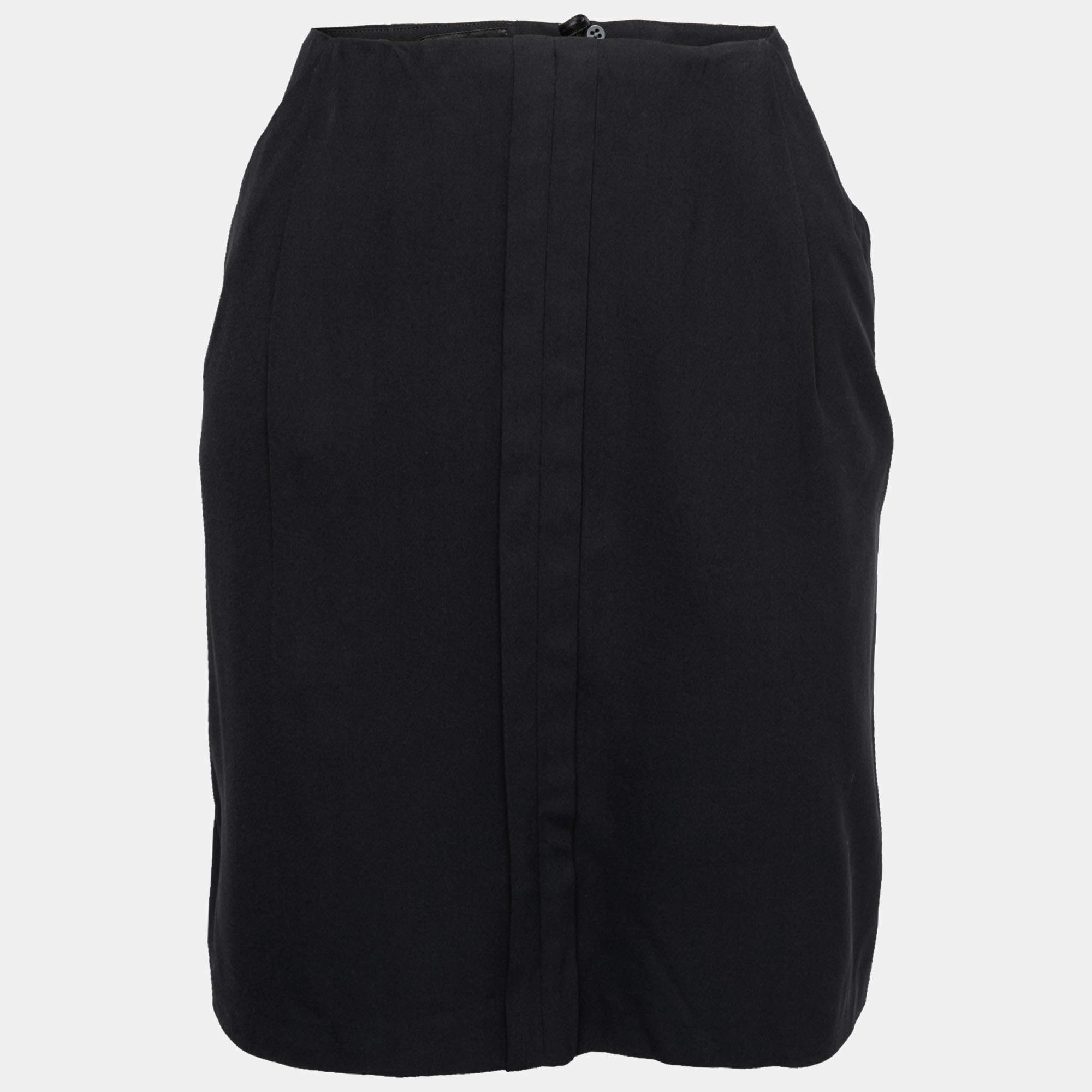 Pre Owned Emporio Armani Black Crepe Pleat Detail Short Skirt M