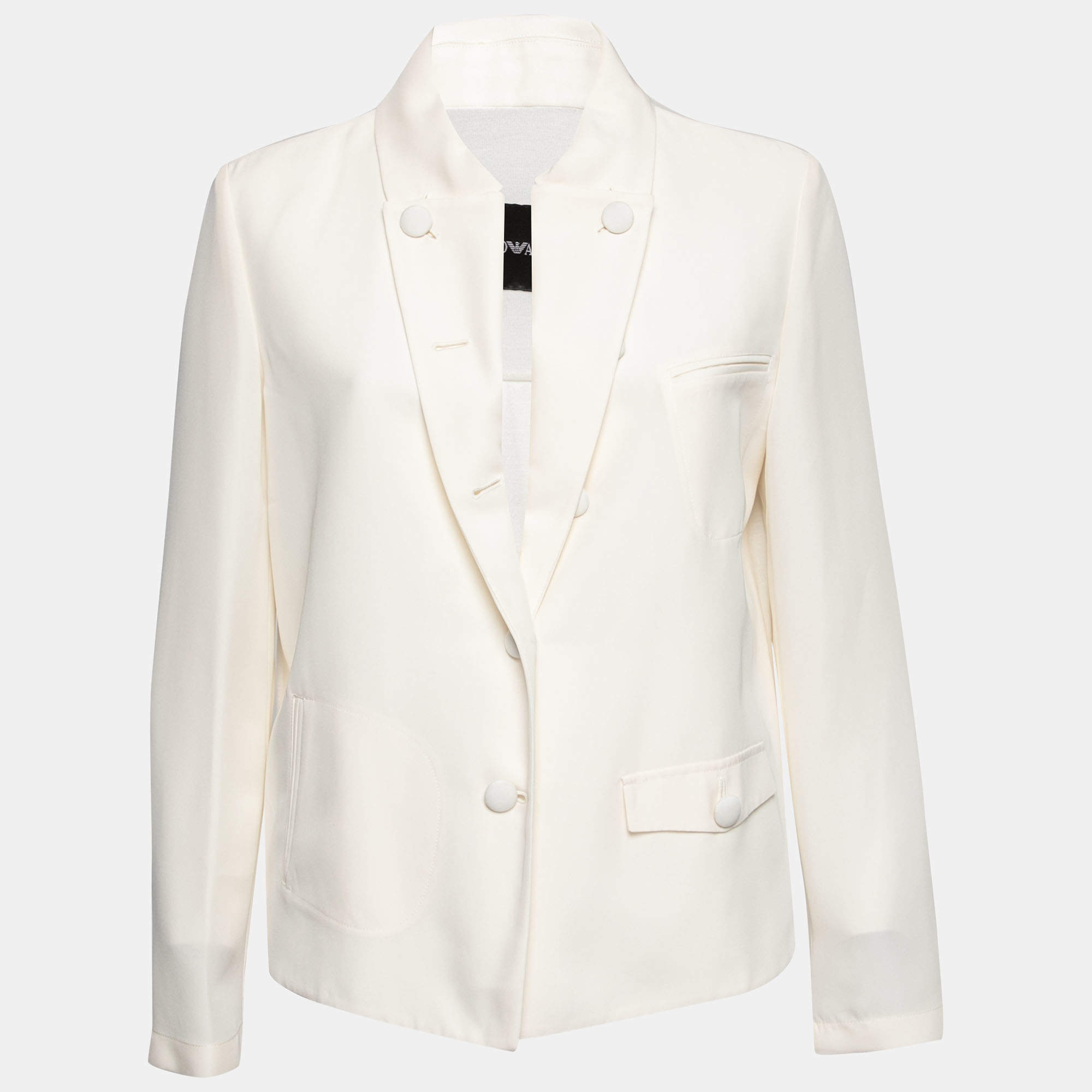 Pre Owned Emporio Armani Cream Crepe & Silk Knit Paneled Button Front Jacket M 