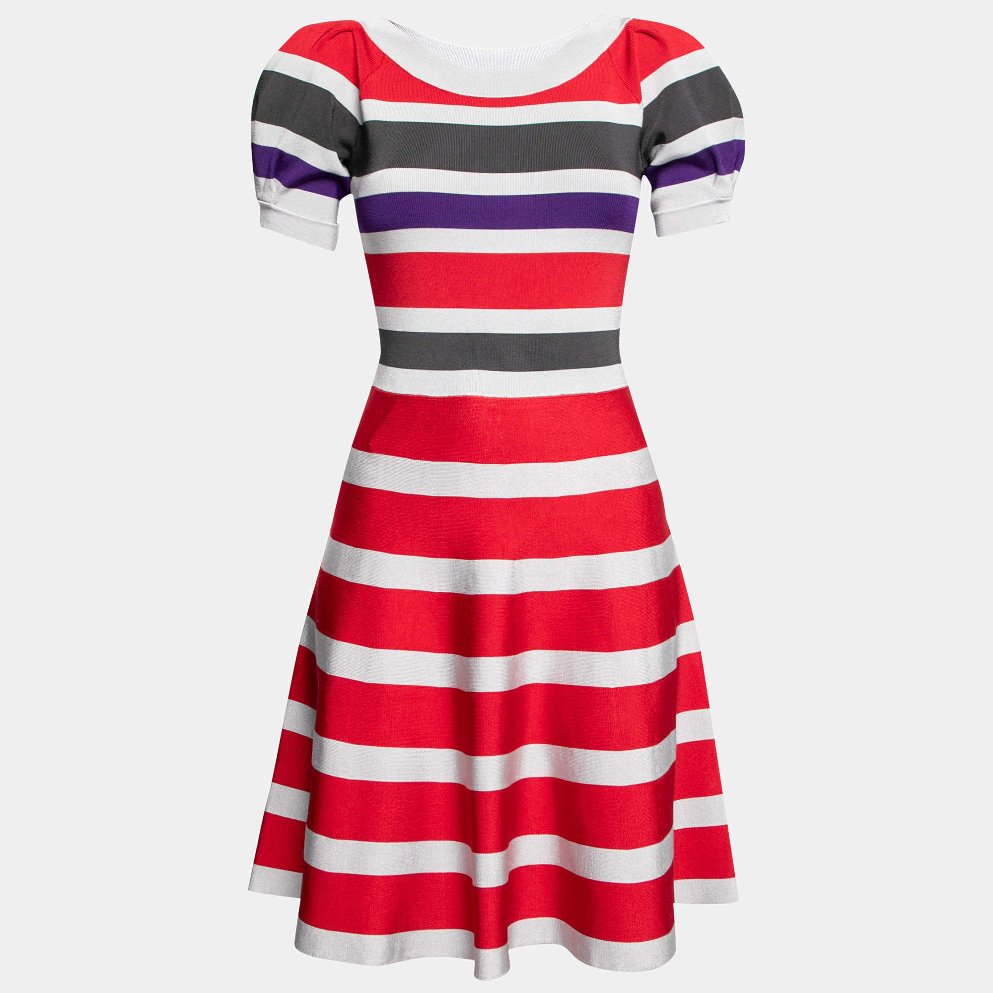 Pre Owned Emporio Armani Multicolor Striped Knit Flared Dress S