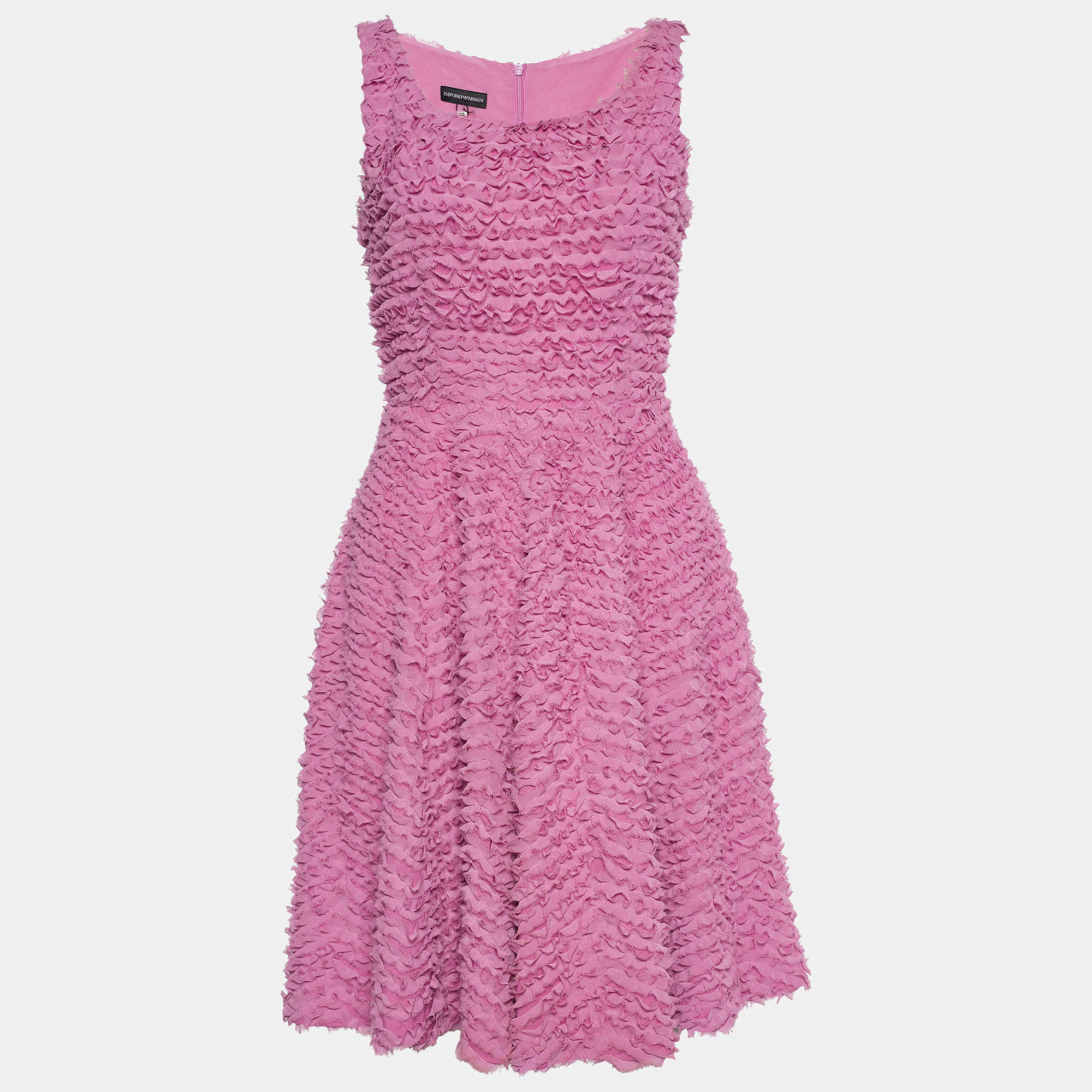 Pre Owned Emporio Armani Pink Ruffled Crepe Sleeveless Dress S