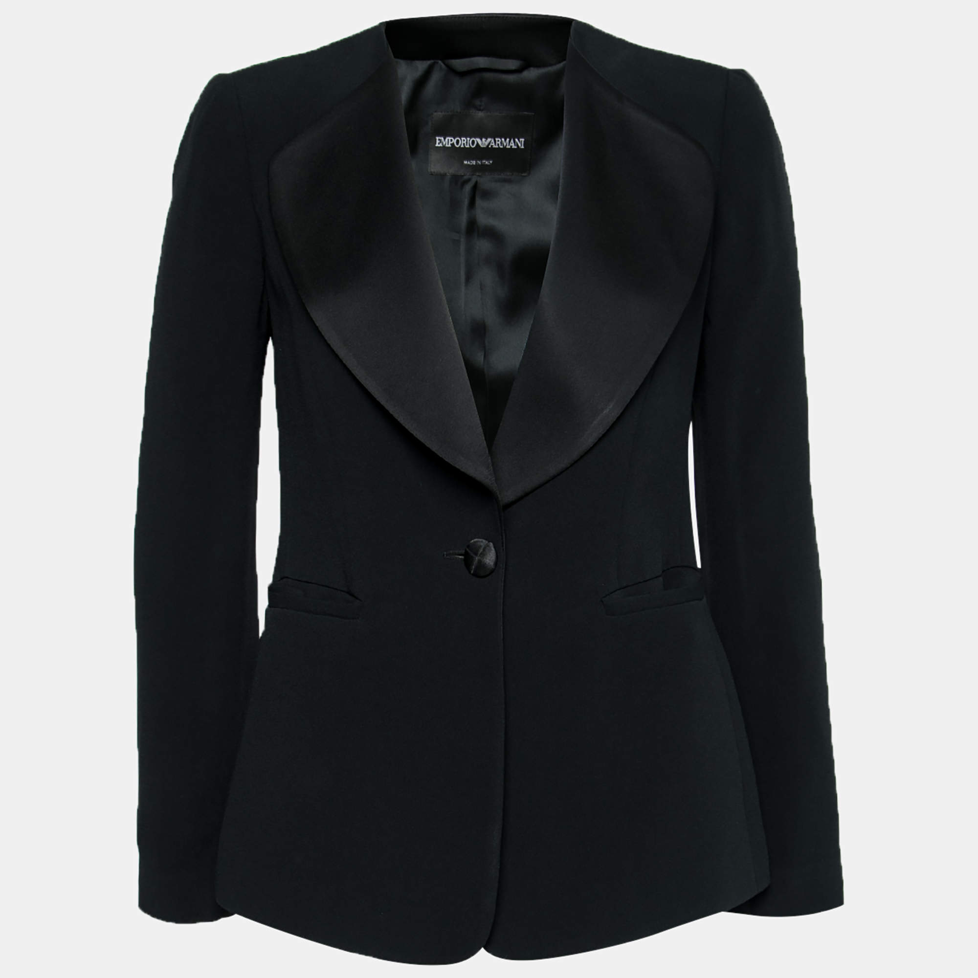 Pre Owned Emporio Armani Black Crepe Single Breasted Blazer S