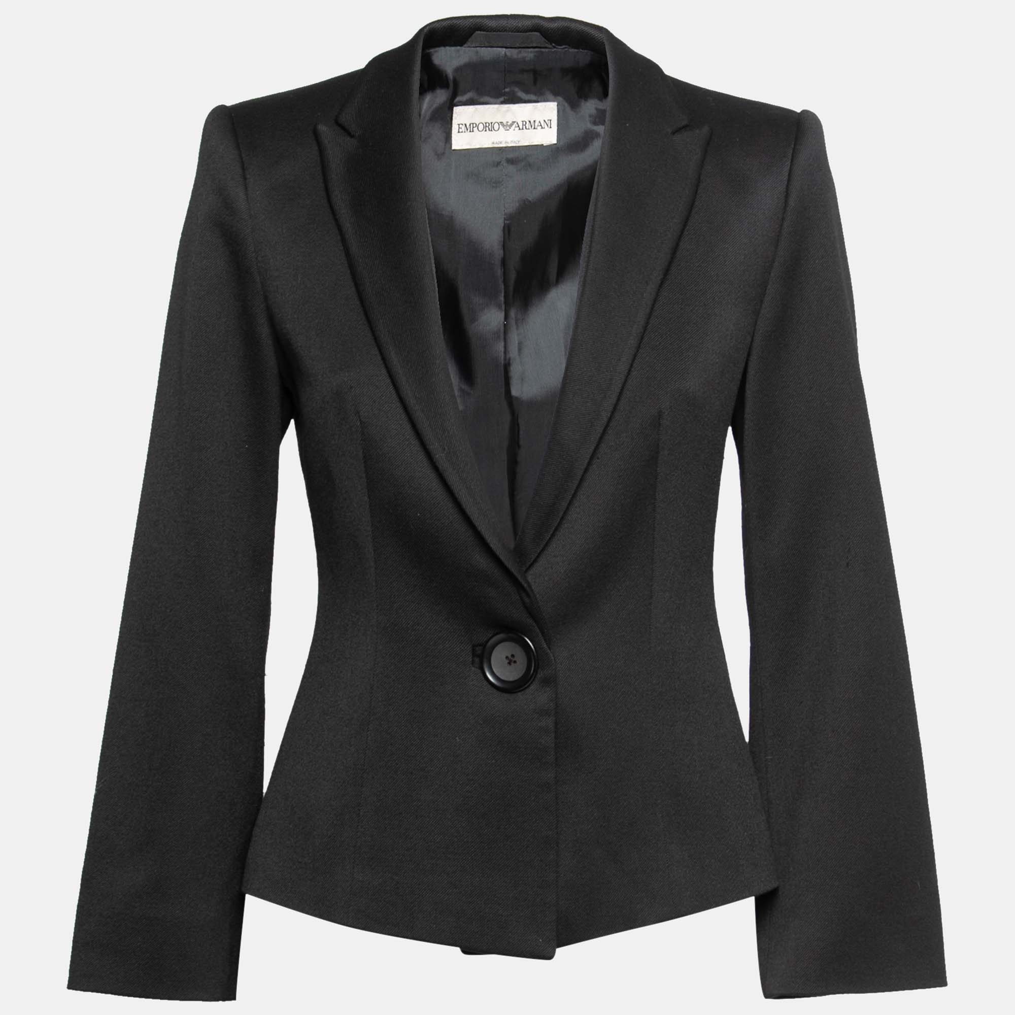 Pre Owned Emporio Armani Black Wool Single Breasted Blazer M