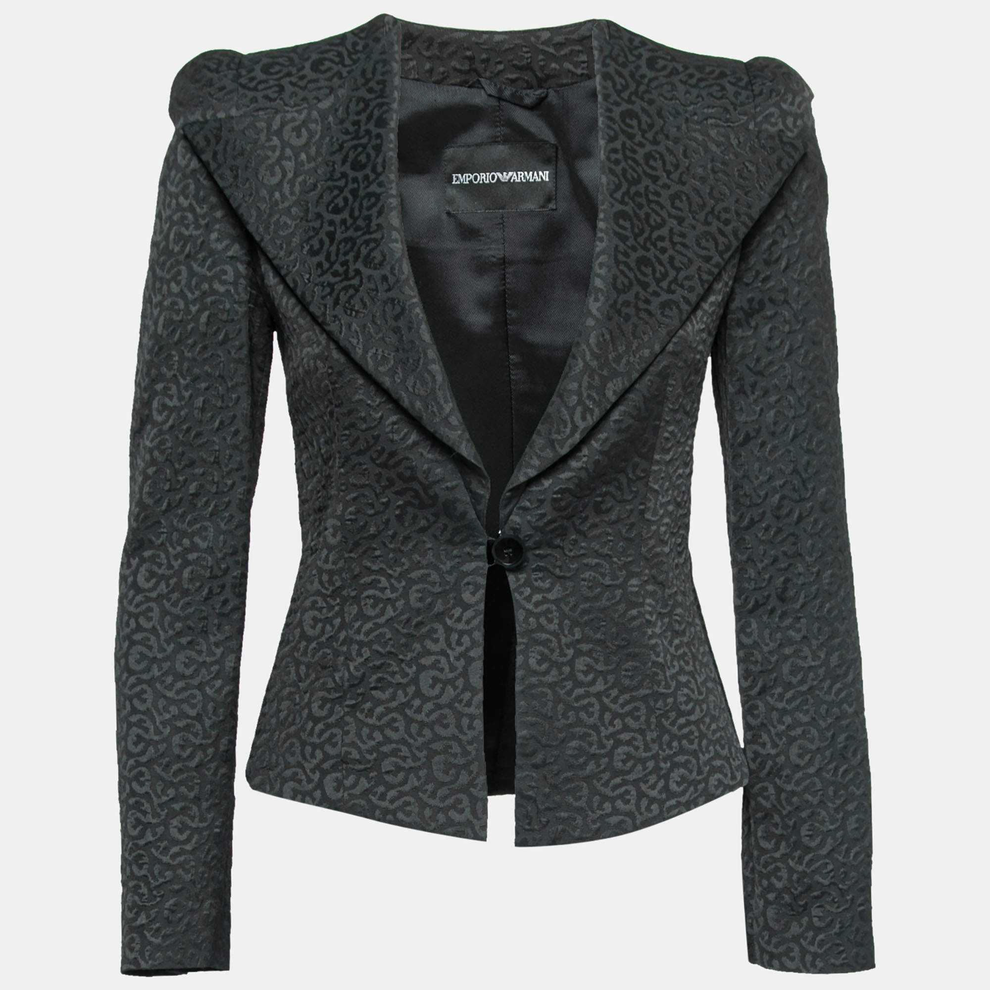 Pre Owned Emporio Armani Black Jacquard Single Breasted Blazer S