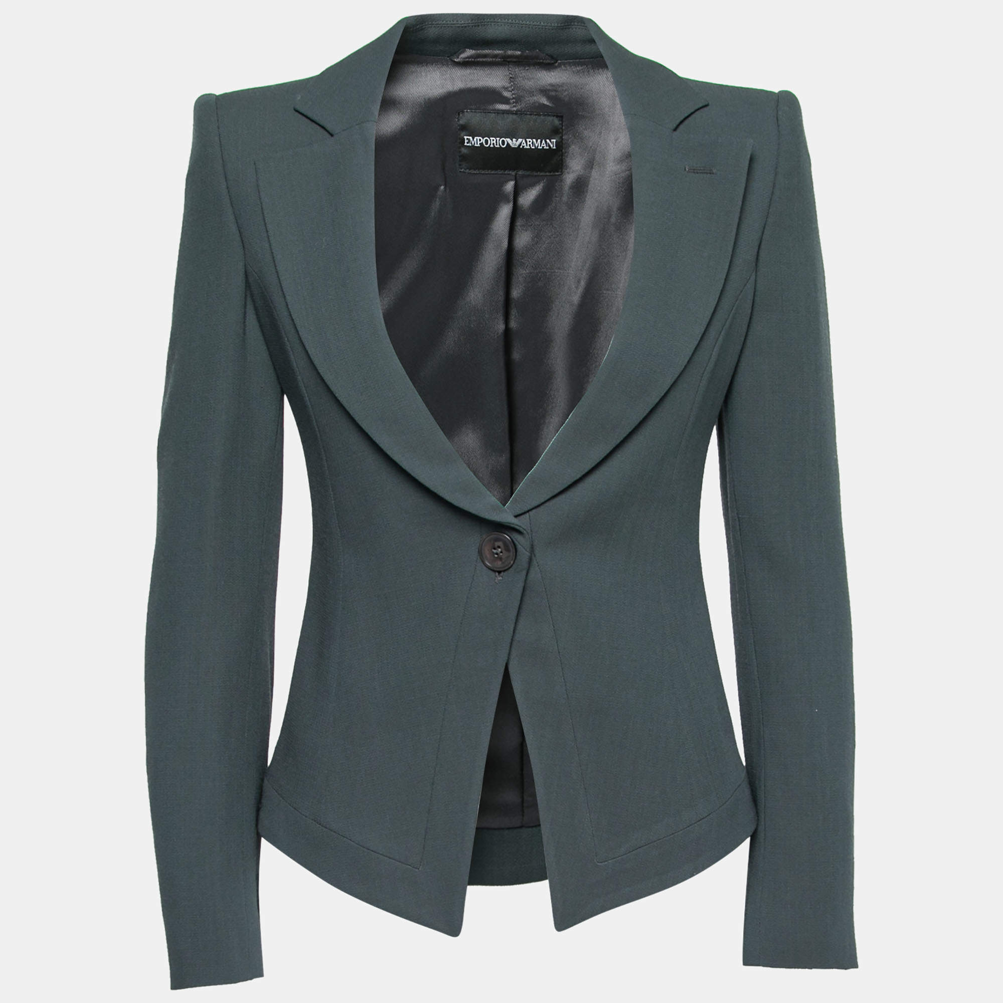 Pre Owned Emporio Armani Dark Green Wool Crepe Single Breasted Blazer S