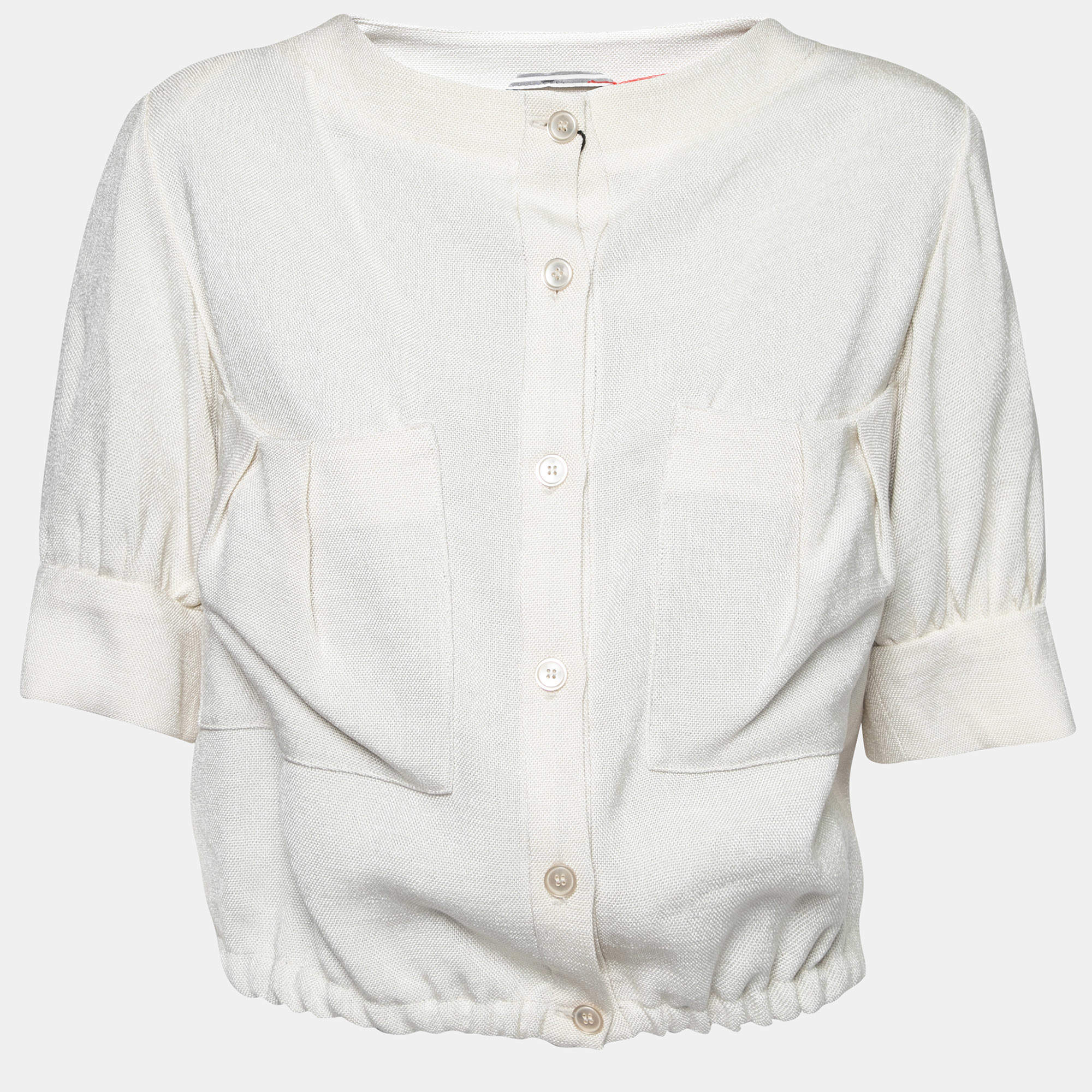 Pre Owned Emporio Armani Cream Knit Pocketed Button Front Jacket S