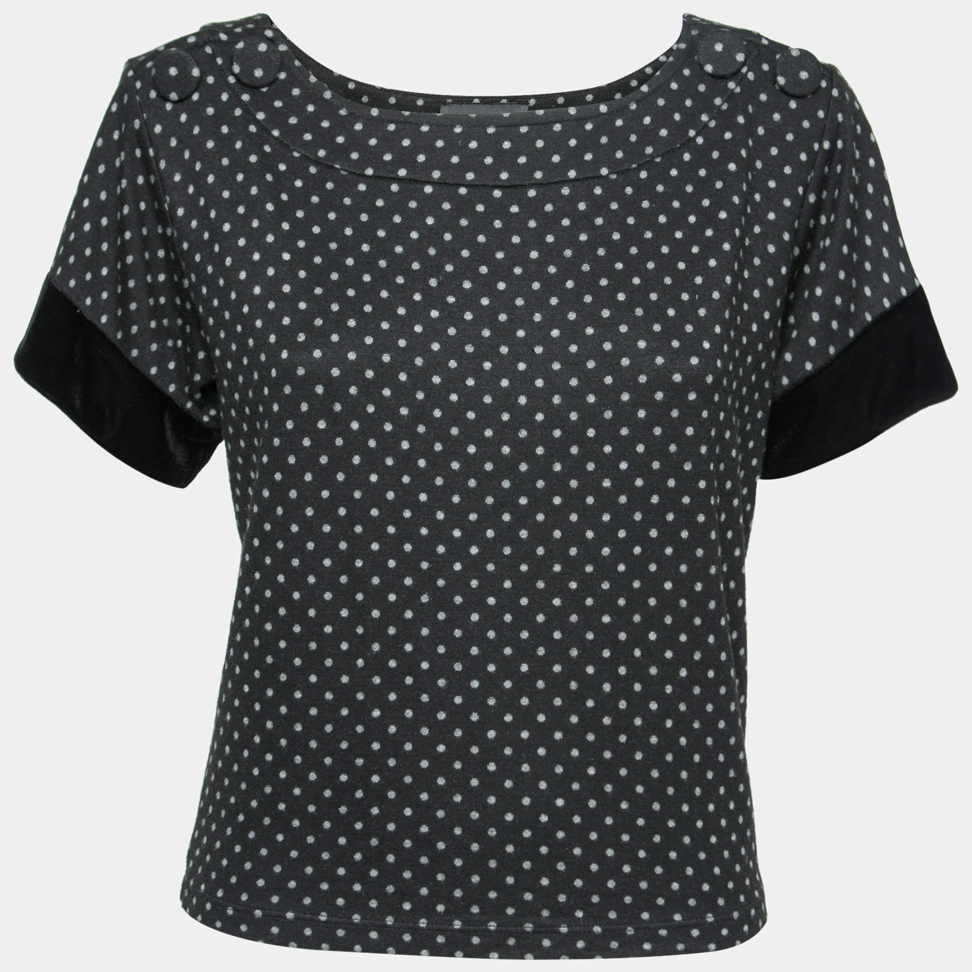 Pre Owned Emporio Armani Black Polka Dots Printed Knit Tank Top S