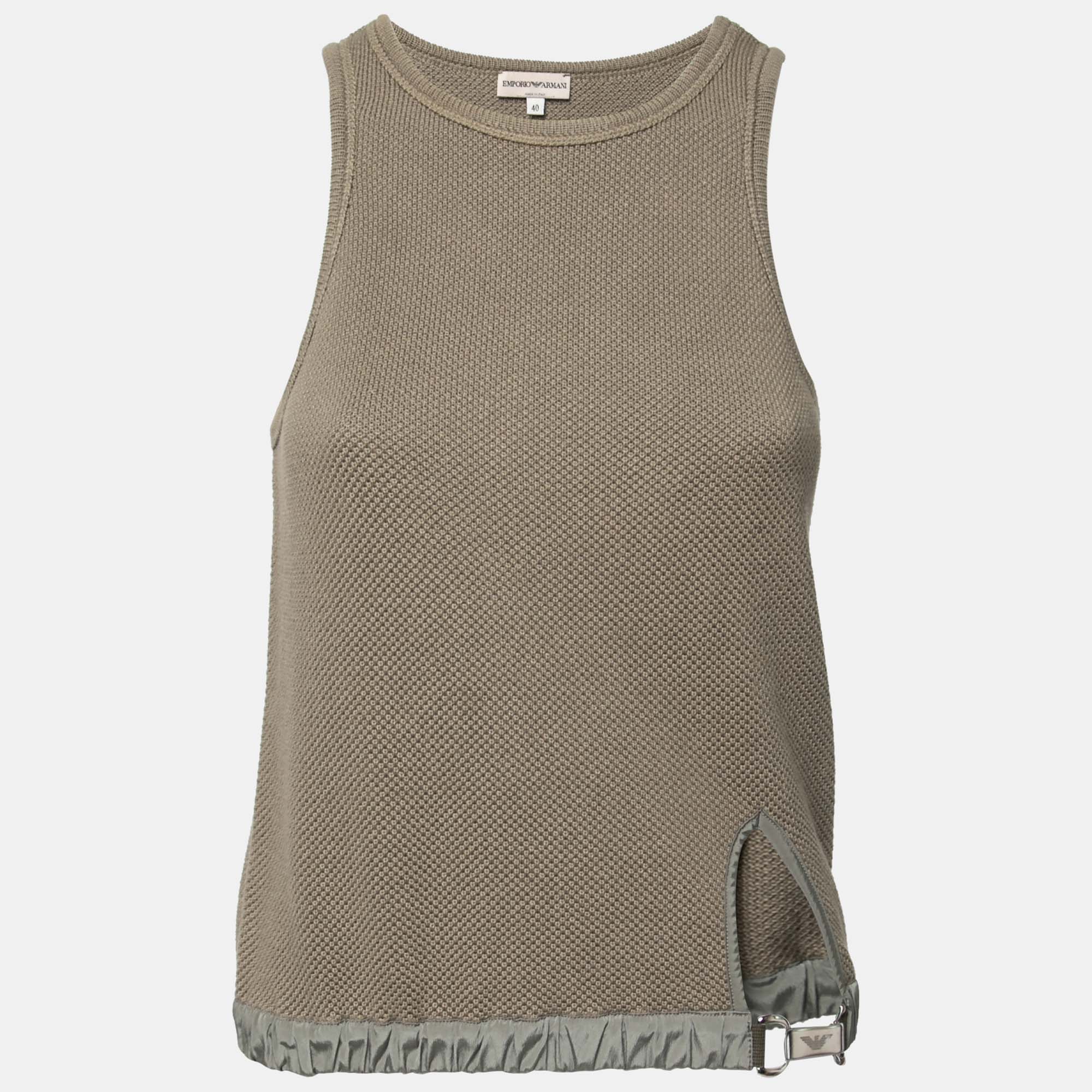 Pre Owned Emporio Armani Olive Green Knit Sleeveless Top S