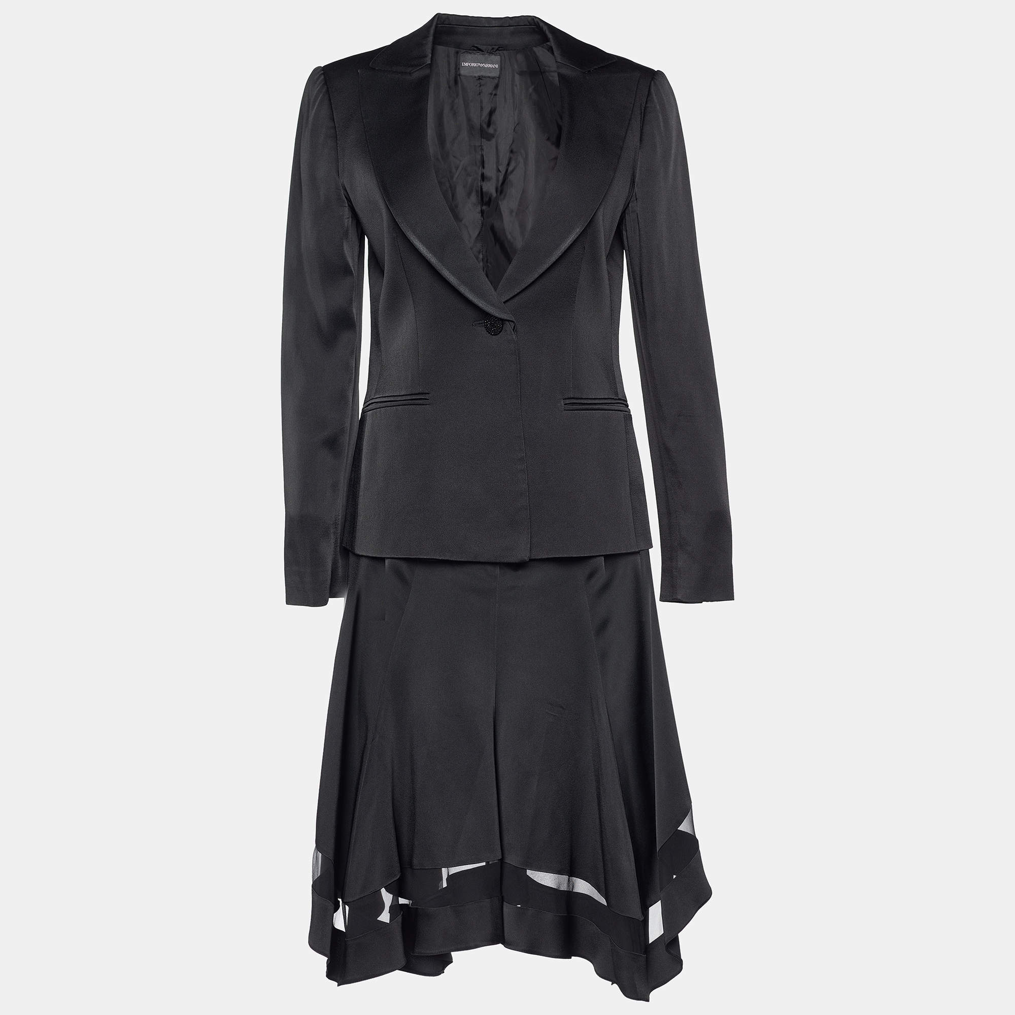 Pre Owned Emporio Armani Black Sateen Skirt Set S