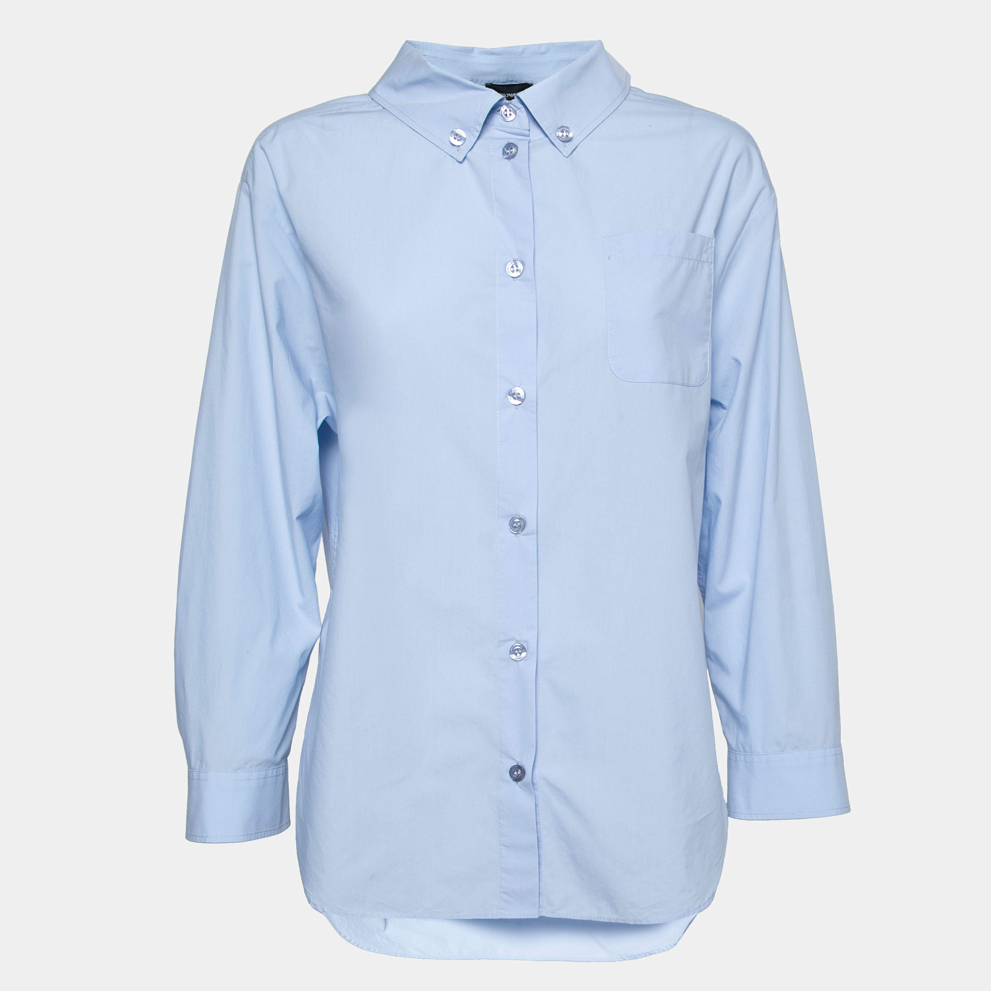 Pre Owned Emporio Armani Light Blue Cotton Button Front Shirt M