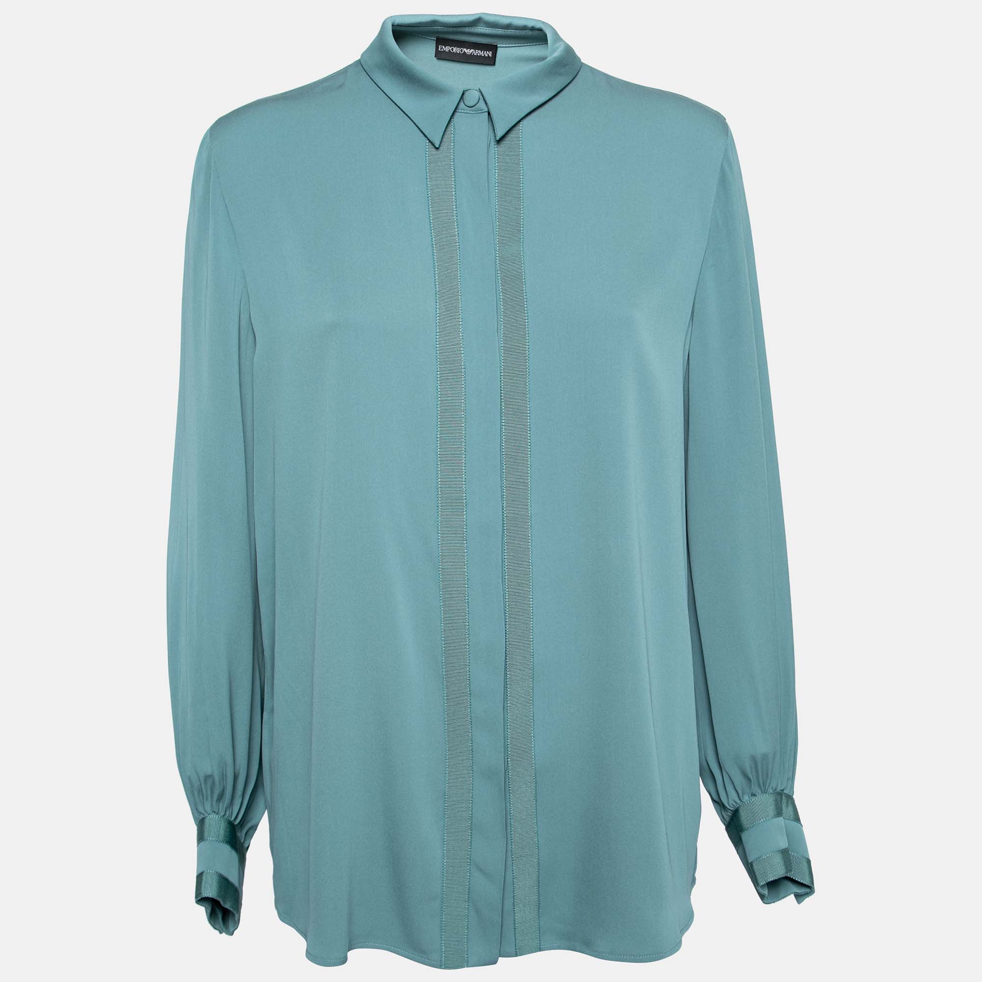 Pre Owned Emporio Armani Teal Silk Button Front Blouse L