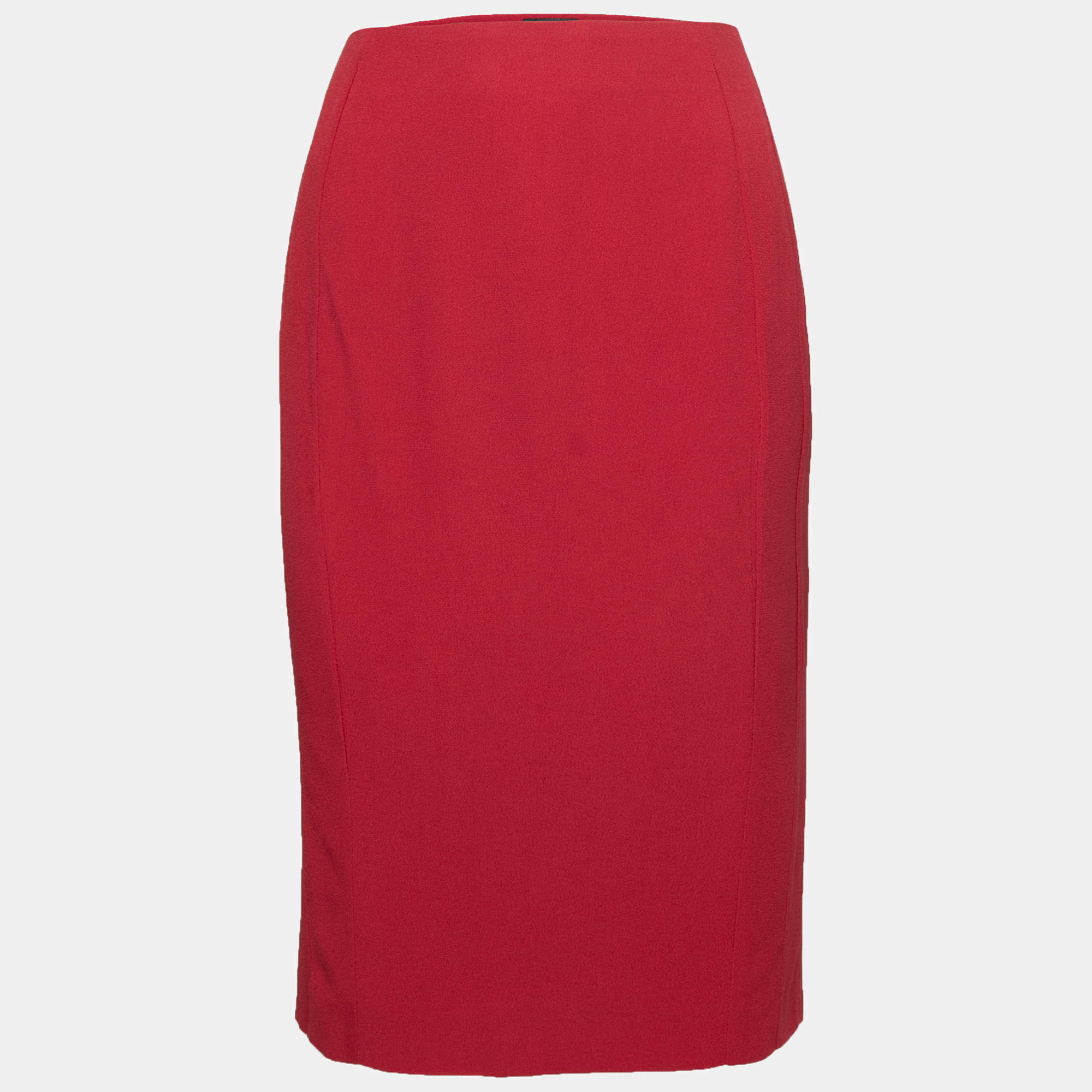 Pre Owned Emporio Armani Red Crepe Pencil Skirt M