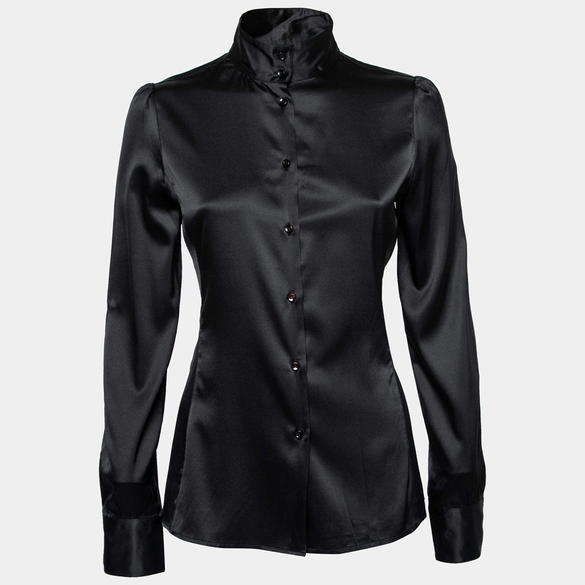 Pre Owned Emporio Armani Black Stretch Silk Button Front Shirt M