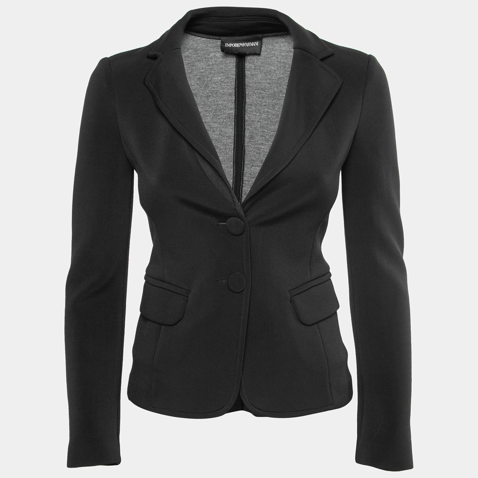 Pre Owned Emporio Armani Black Stretch Knit Single Breasted Blazer S