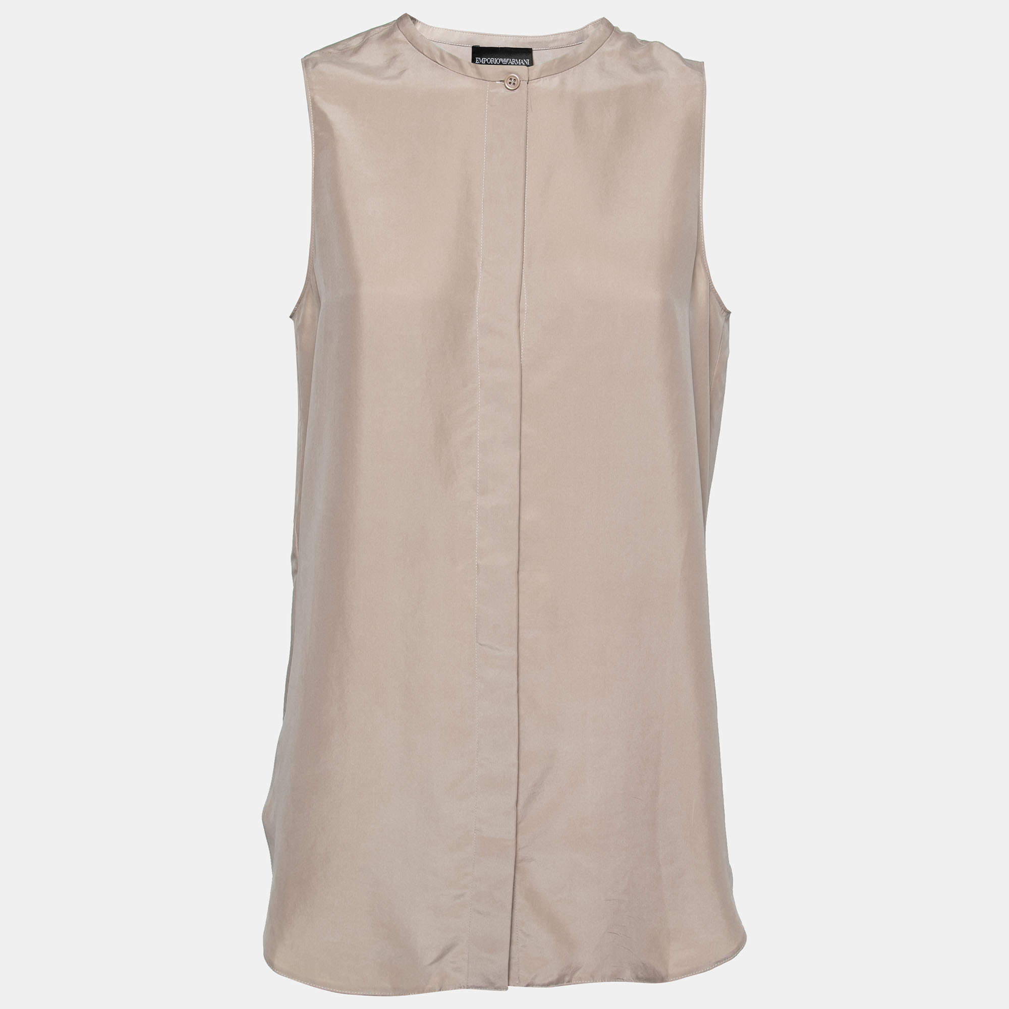Pre Owned Emporio Armani Beige Silk Open Back Button Front Sleeveless Top S