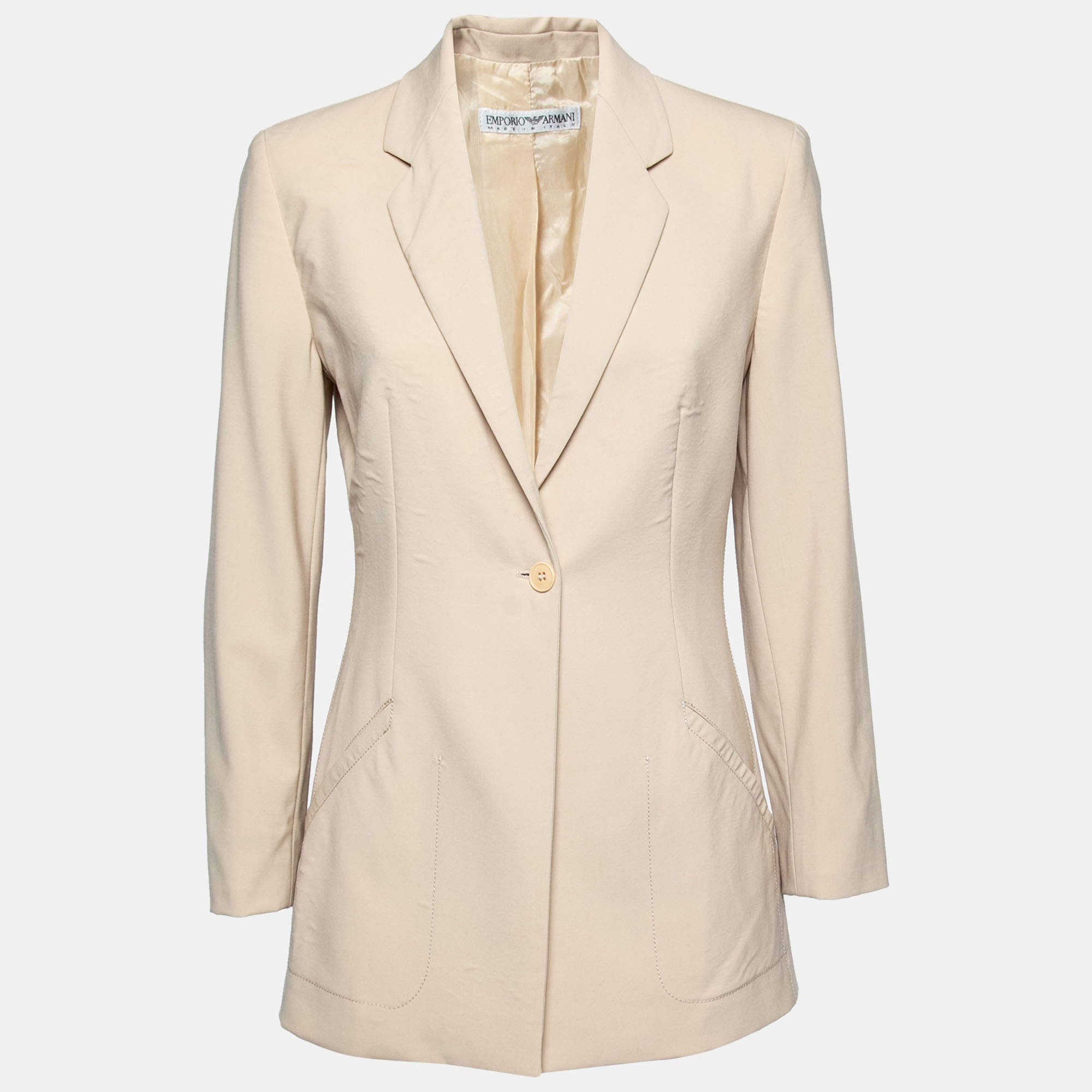 Pre Owned Emporio Armani Beige Wool Crepe Single Breasted Blazer S