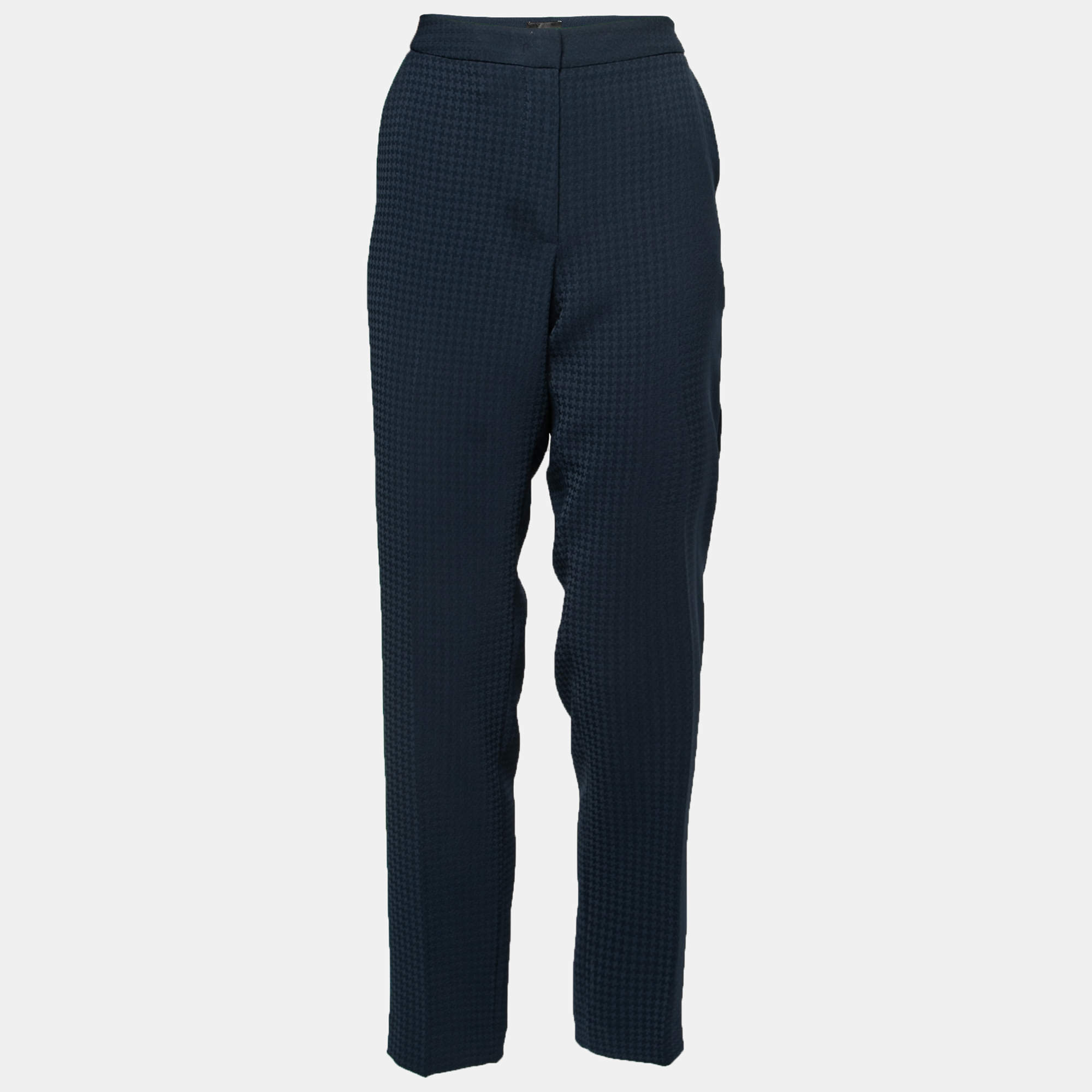 Pre Owned Emporio Armani Navy Blue Textured Crepe Trousers L