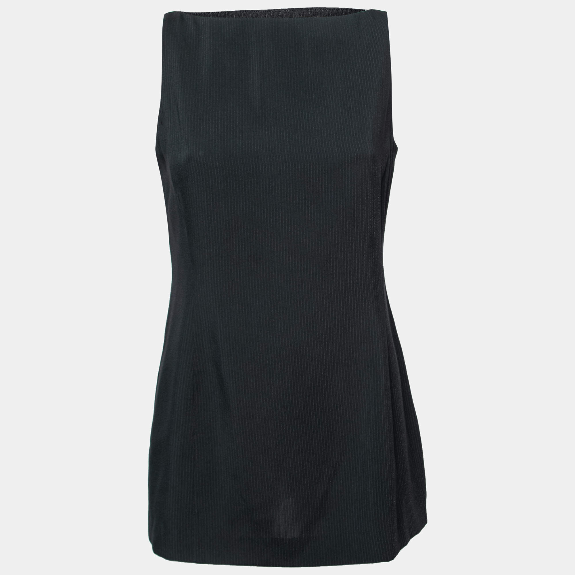 Pre Owned Emporio Armani Black Striped Crepe Sleeveless Top M