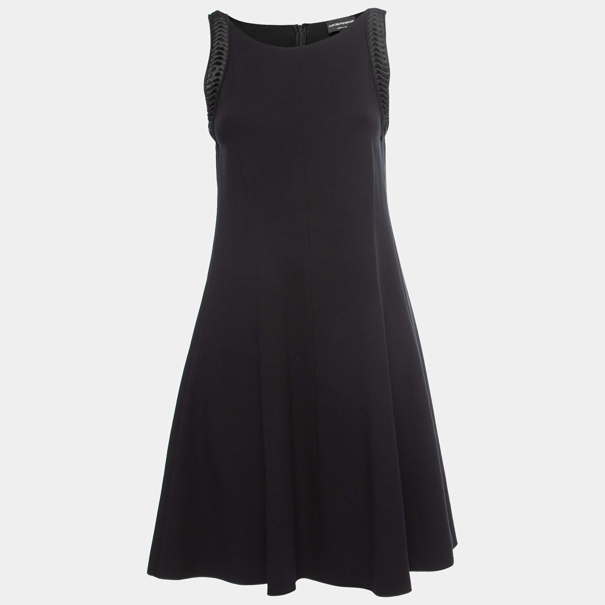 Pre Owned Emporio Armani Black Knit Trim Detail Sleeveless Skater Dress M