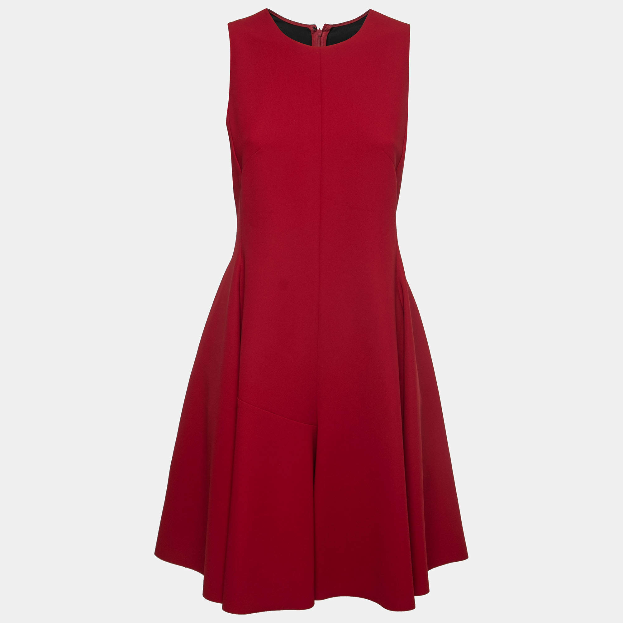 Pre Owned Emporio Armani Red Crepe Sleeveless Flared Dress M