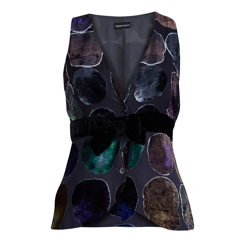  Emporio Armani Multicolor Devore Abstract Print Bow Detail Sleeveless Top S