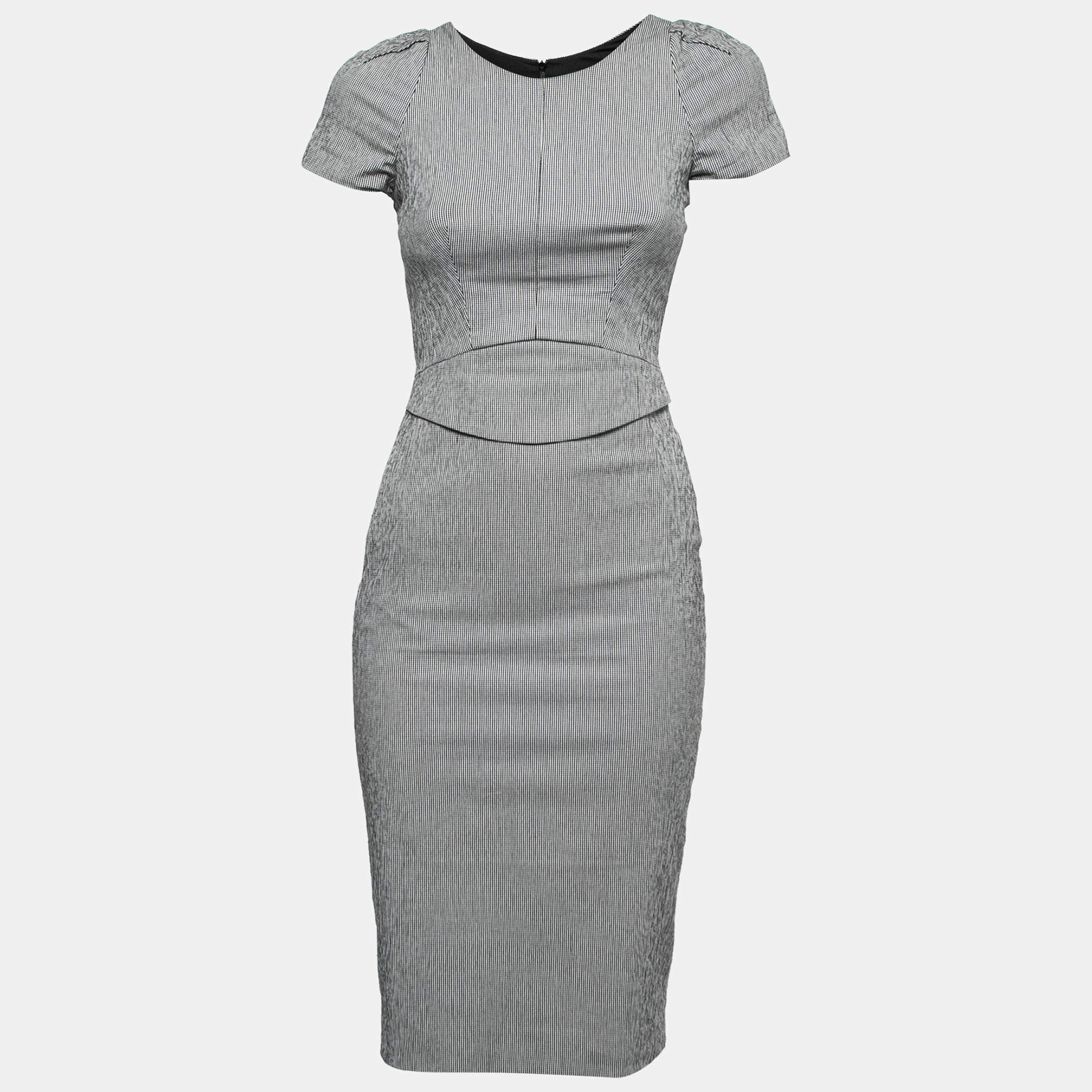 Pre Owned Emporio Armani Black & White Patterned Cotton Sheath Dress S