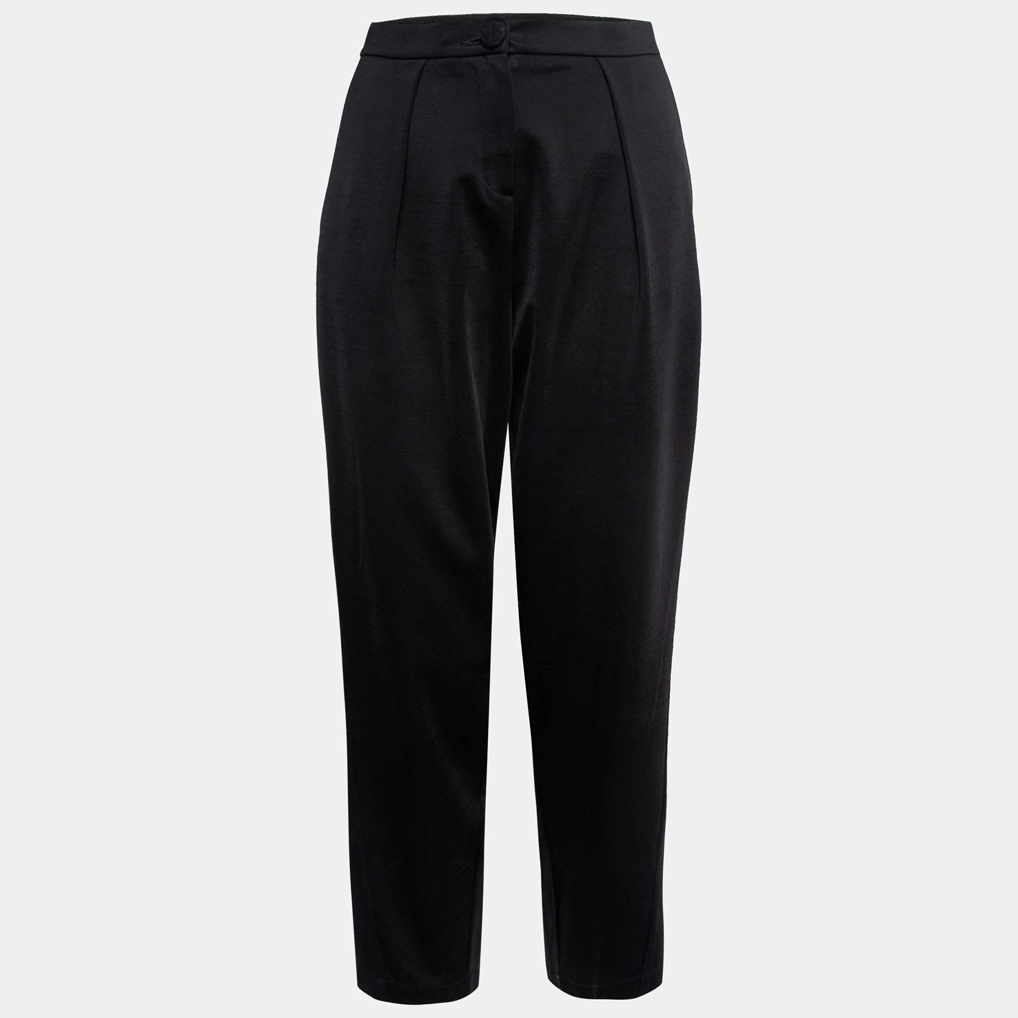 Pre Owned Emporio Armani Black Knit Front Pleat Wide Leg Trousers M