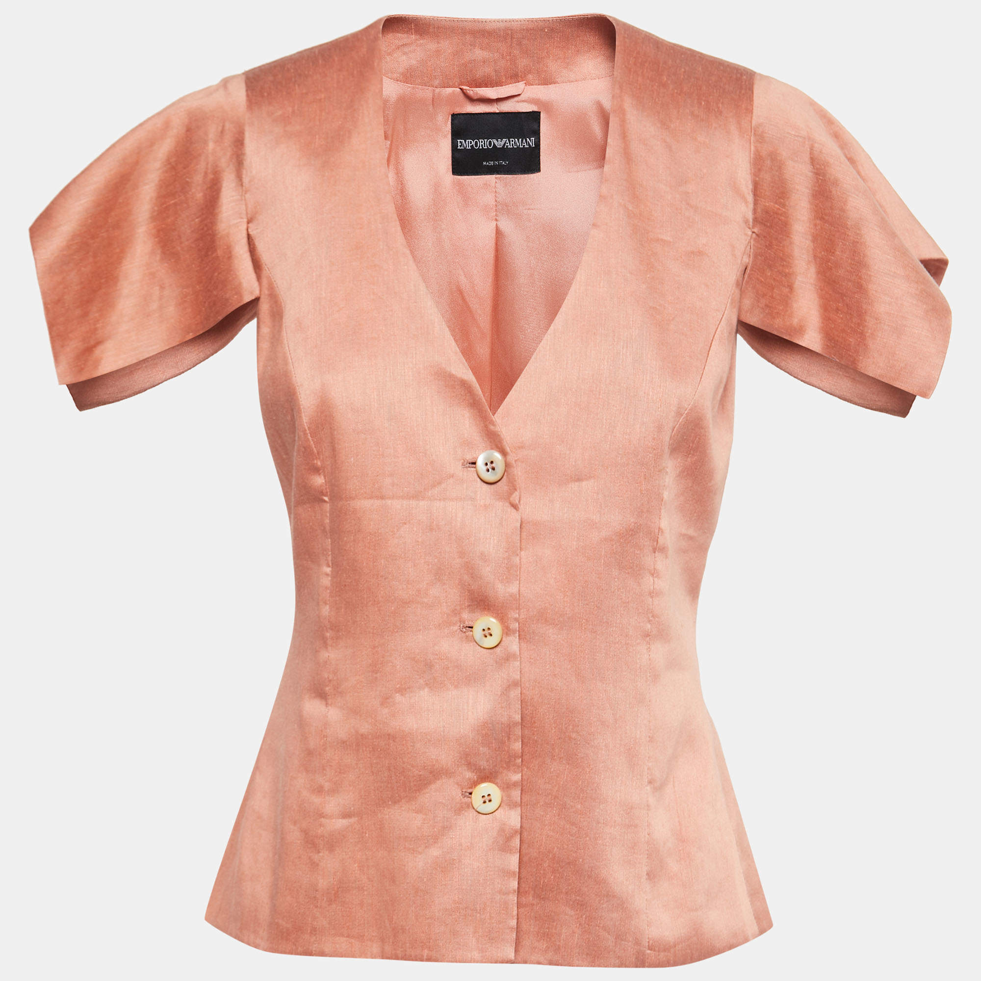 Pre Owned Emporio Armani Pink Linen & Silk Top M